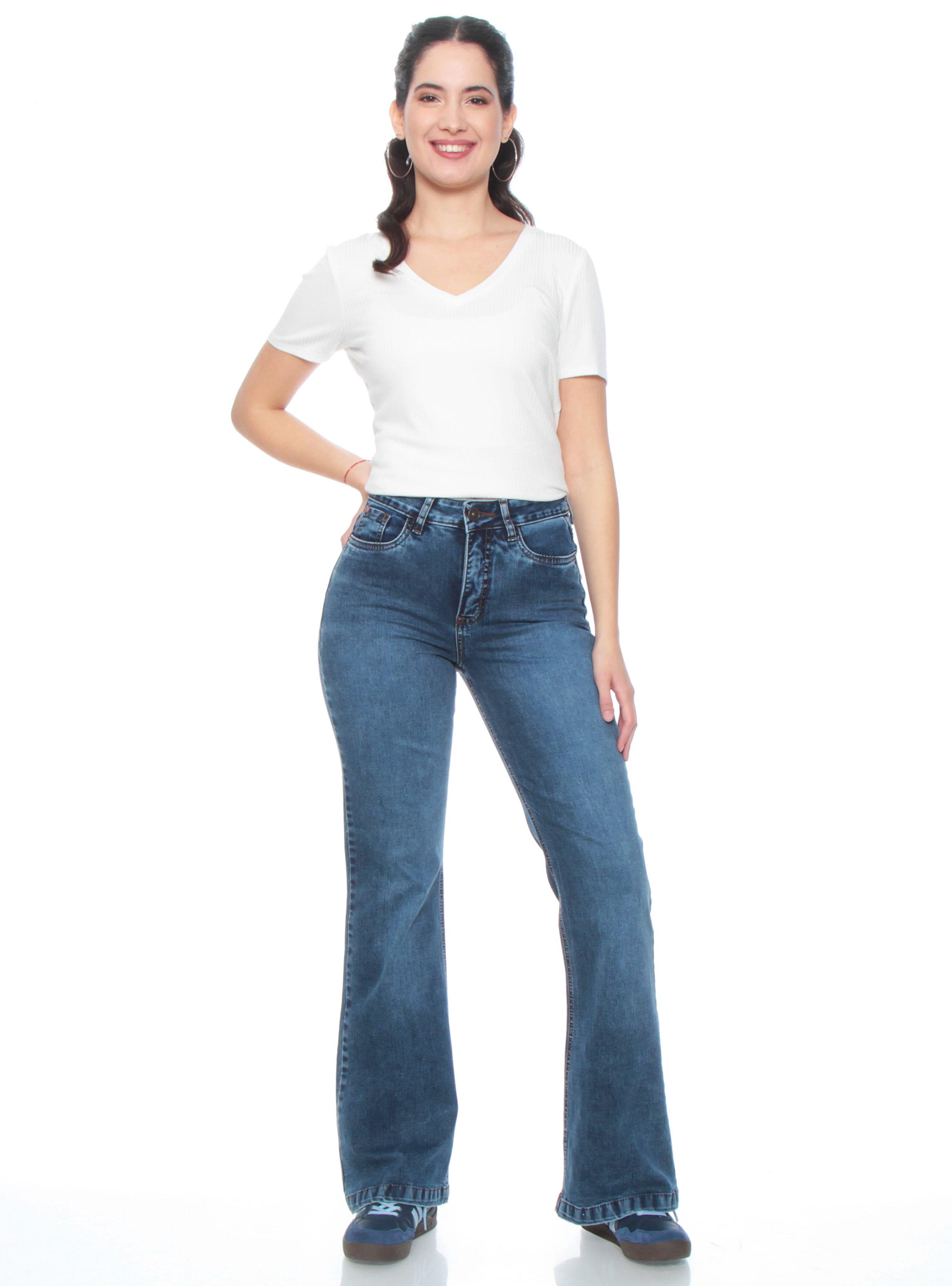 Jeans Estilo Flare Tiro Medio -3