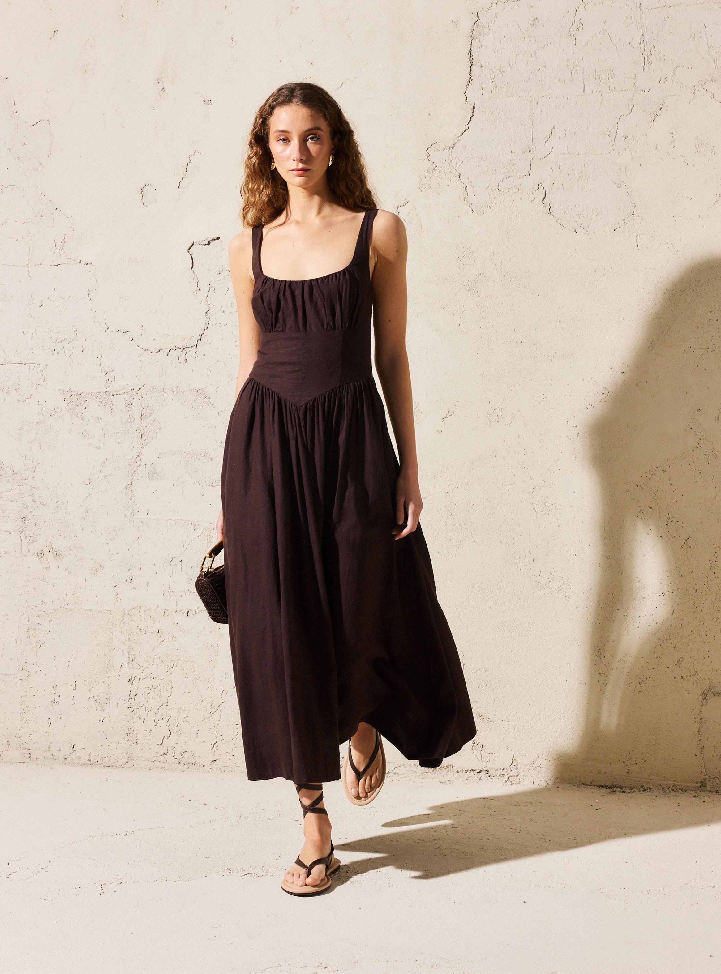 Vestido Drapeado con Faldón Evasé Colección María Pombo-4