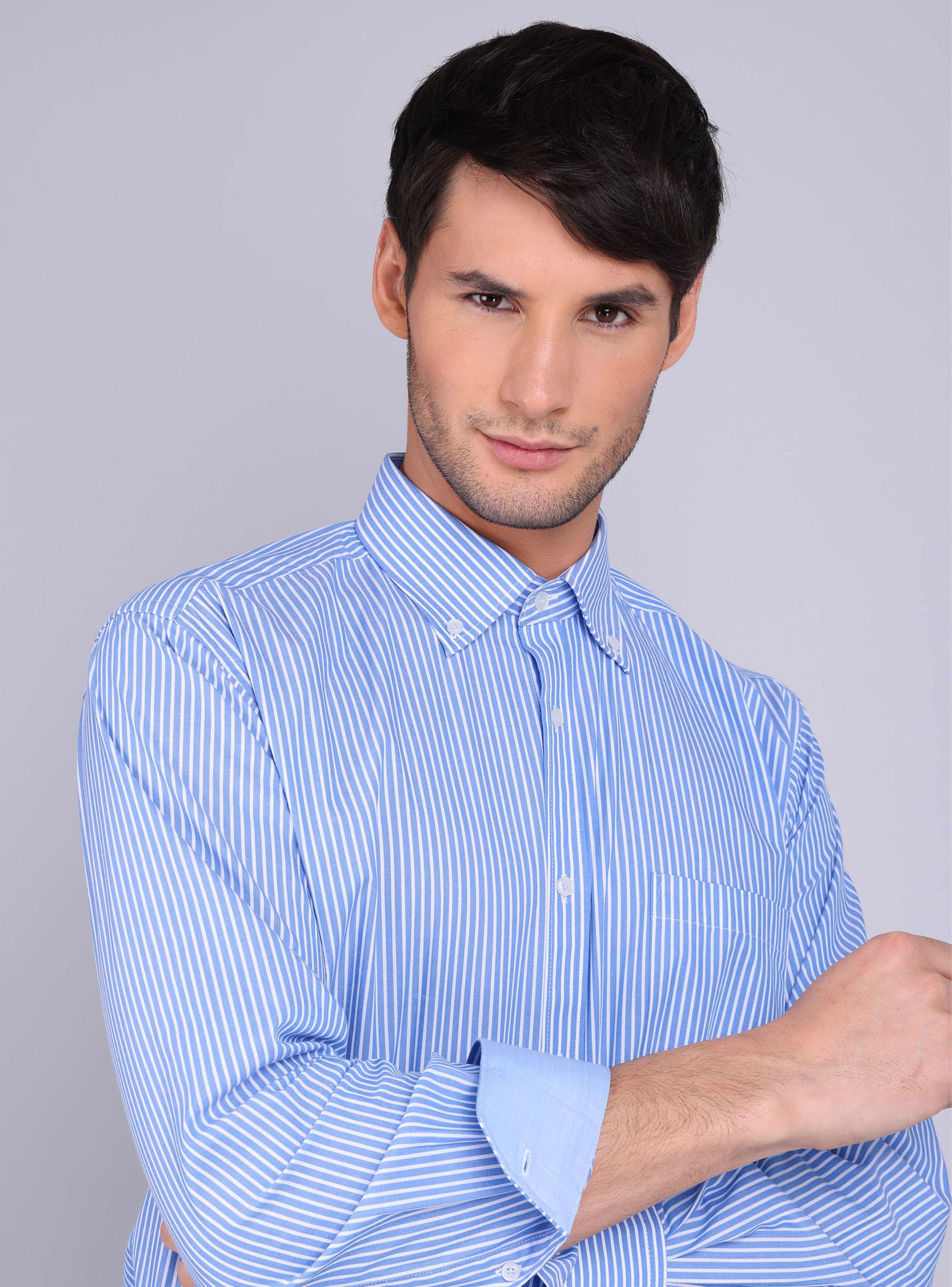 Camisa Formal Print  a Rayas  Color Azul Ml-2