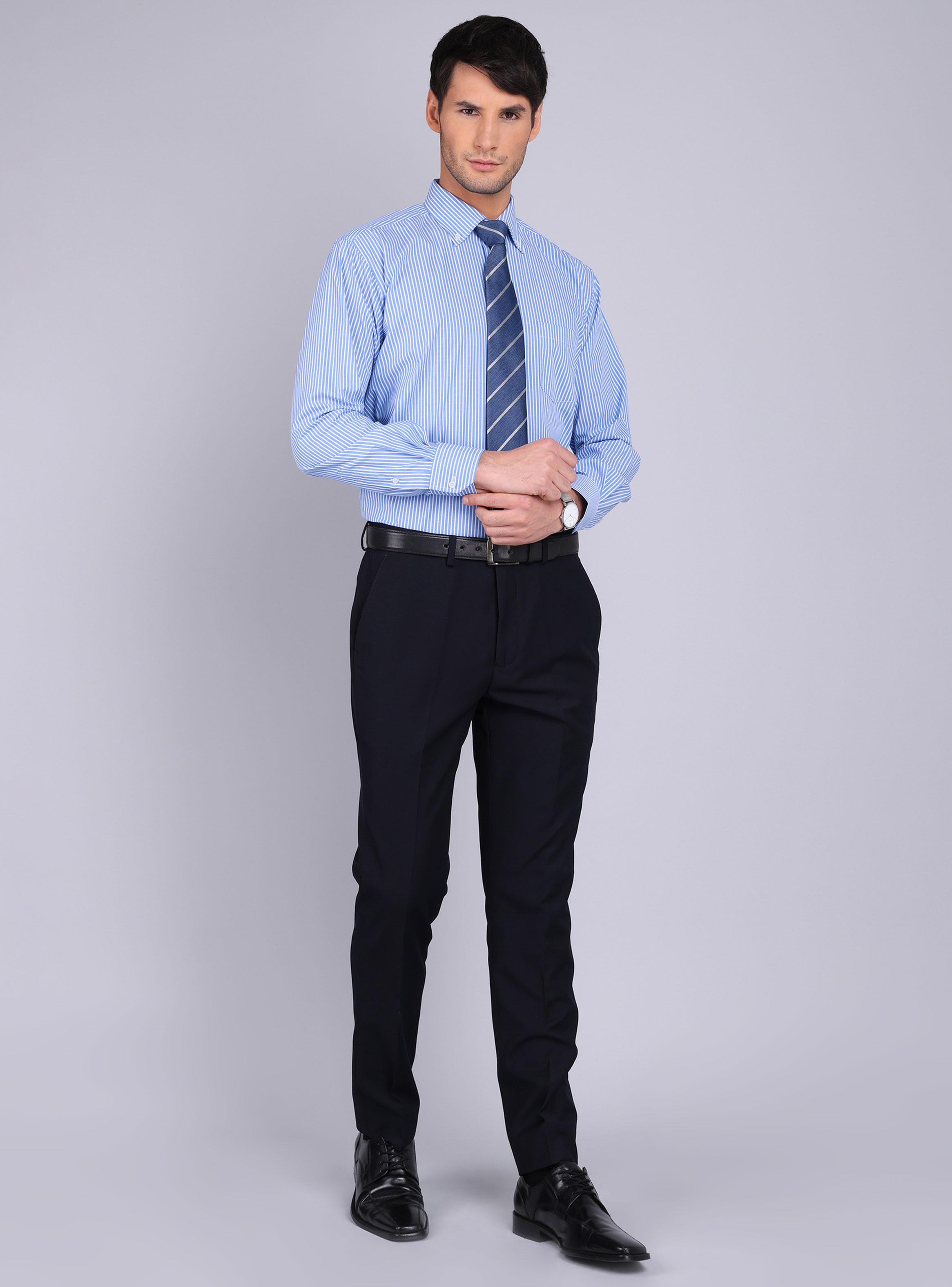 Camisa Formal Print  a Rayas  Color Azul Ml-4
