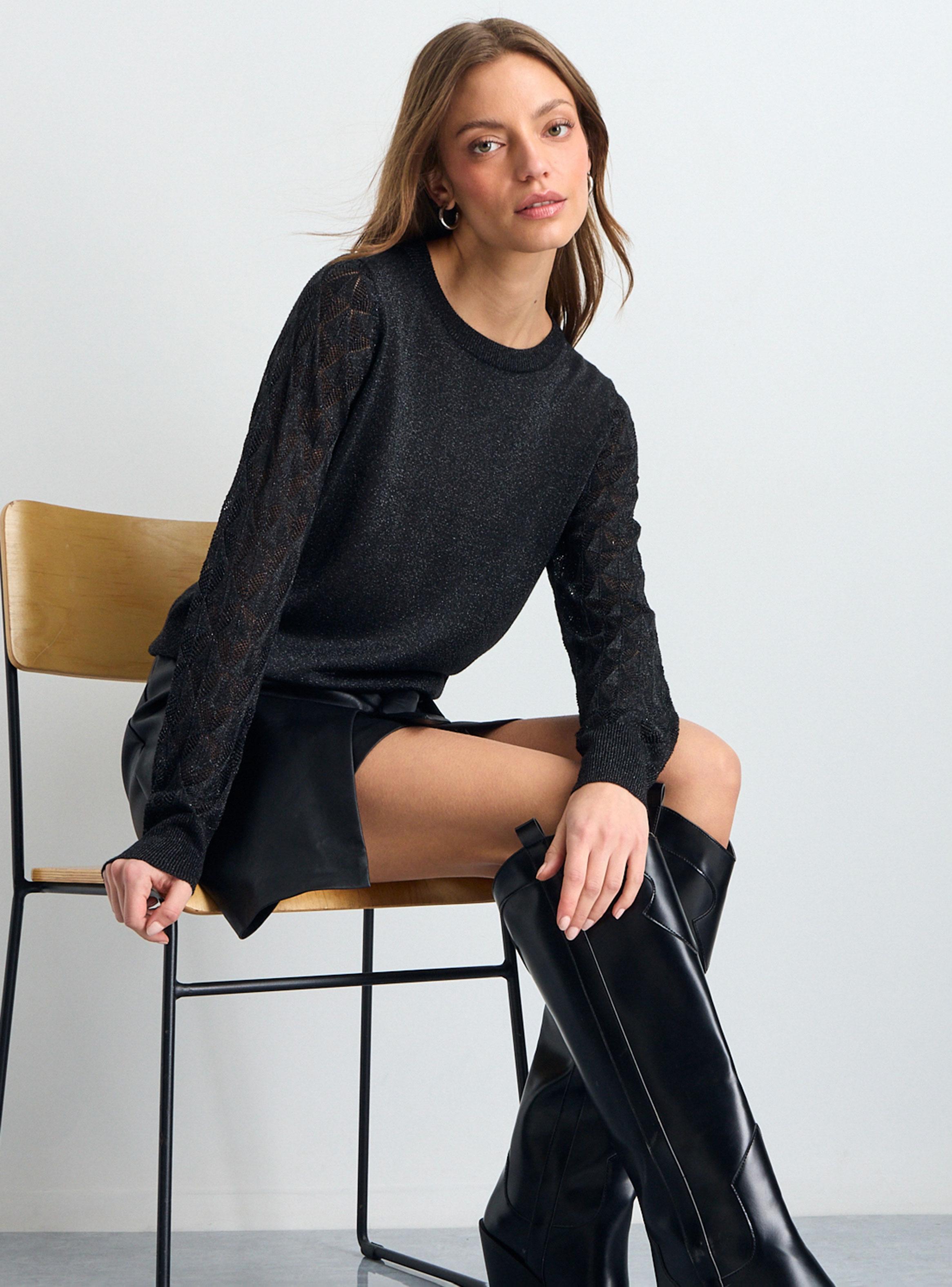 Sweater Liso con Textura Black-2