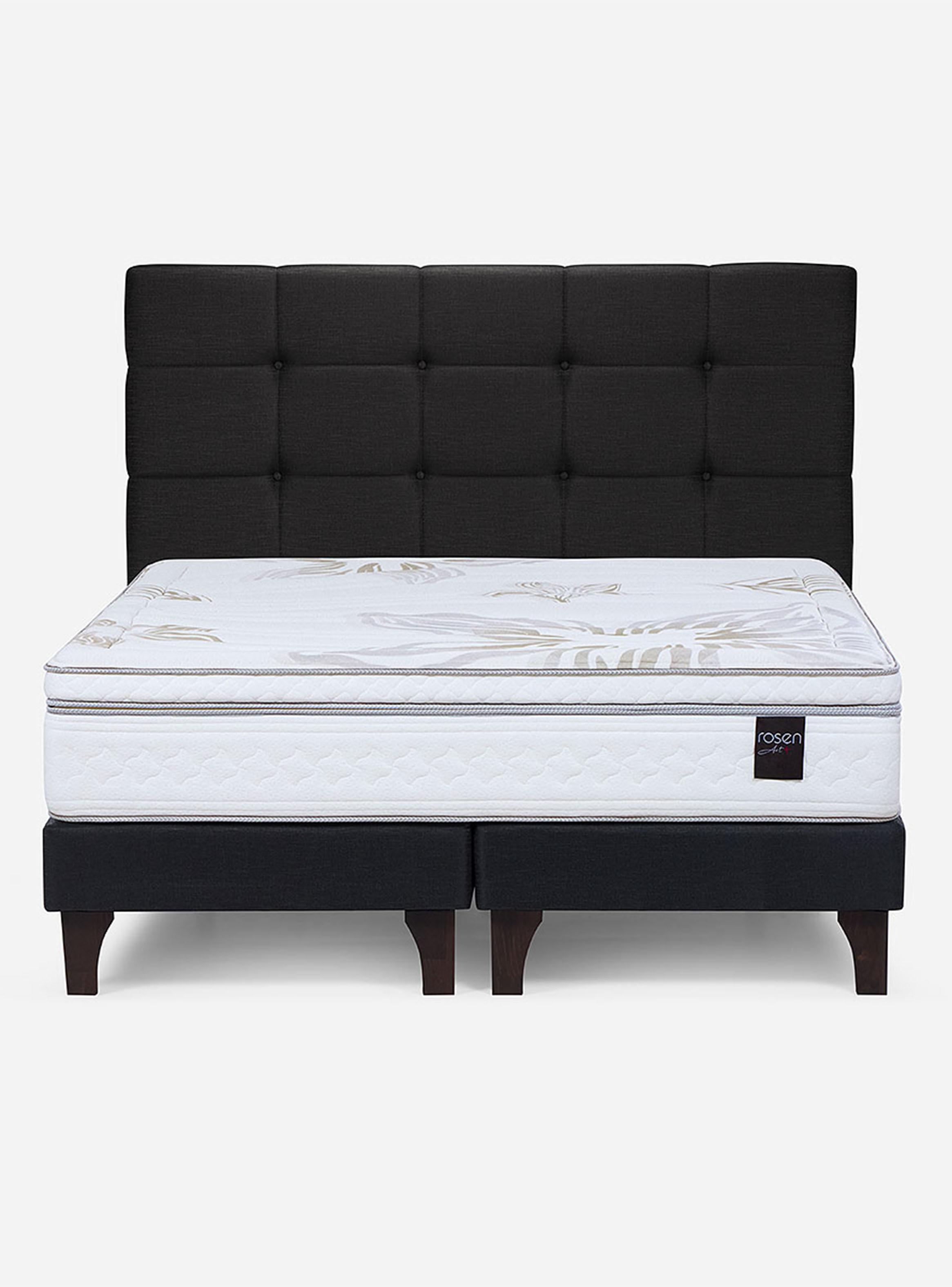 Cama Europea 2 Plazas Art 4 Base dividida + Respaldo Issey Grafito-1