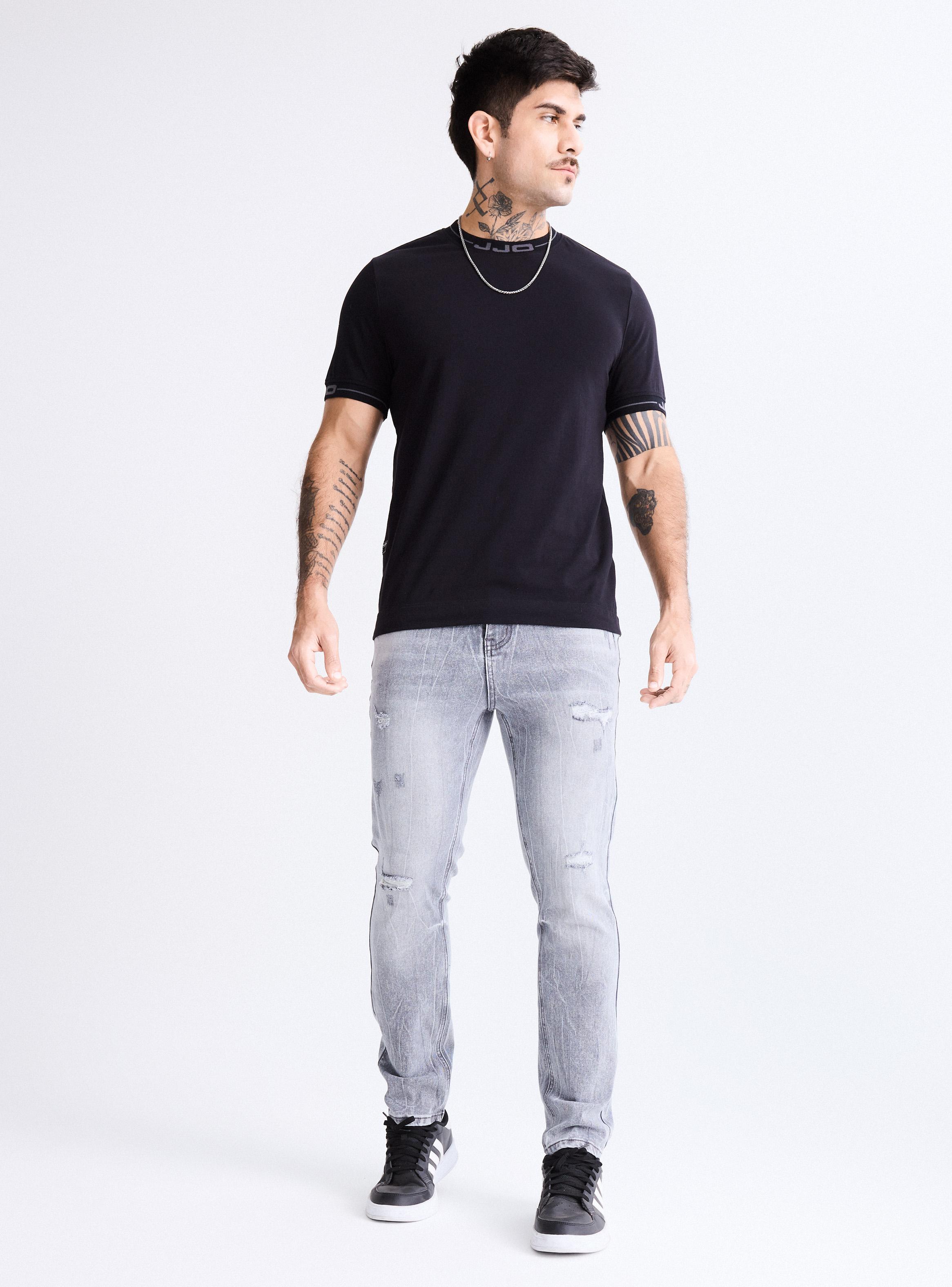 Jeans Gravillado Cracquelado con Roturas Skinny Fit-4
