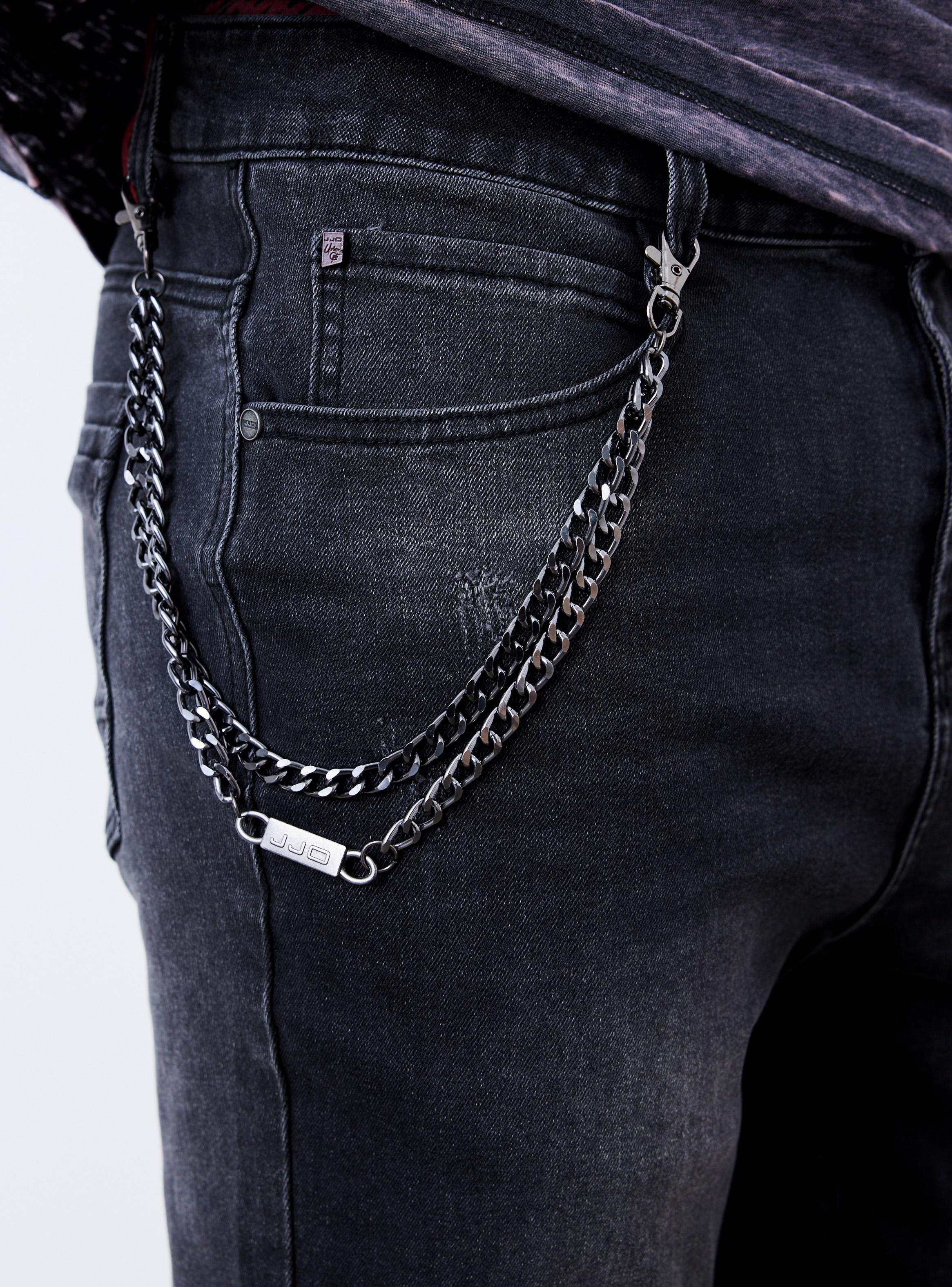 Jeans Tapered con Roturas y Cadena-2