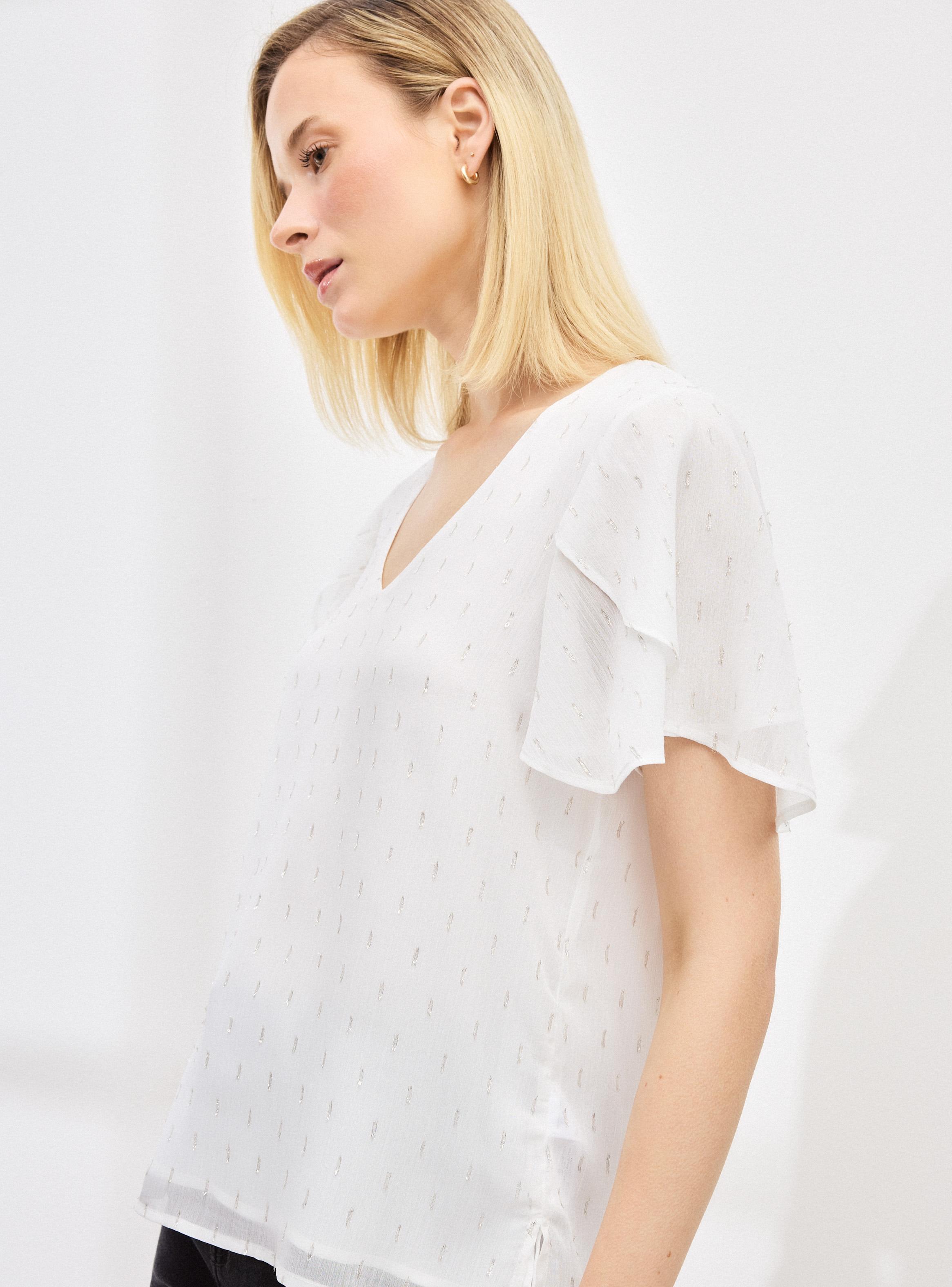 Blusa Fluida Manga Tulipán y Tela con Brillo-3