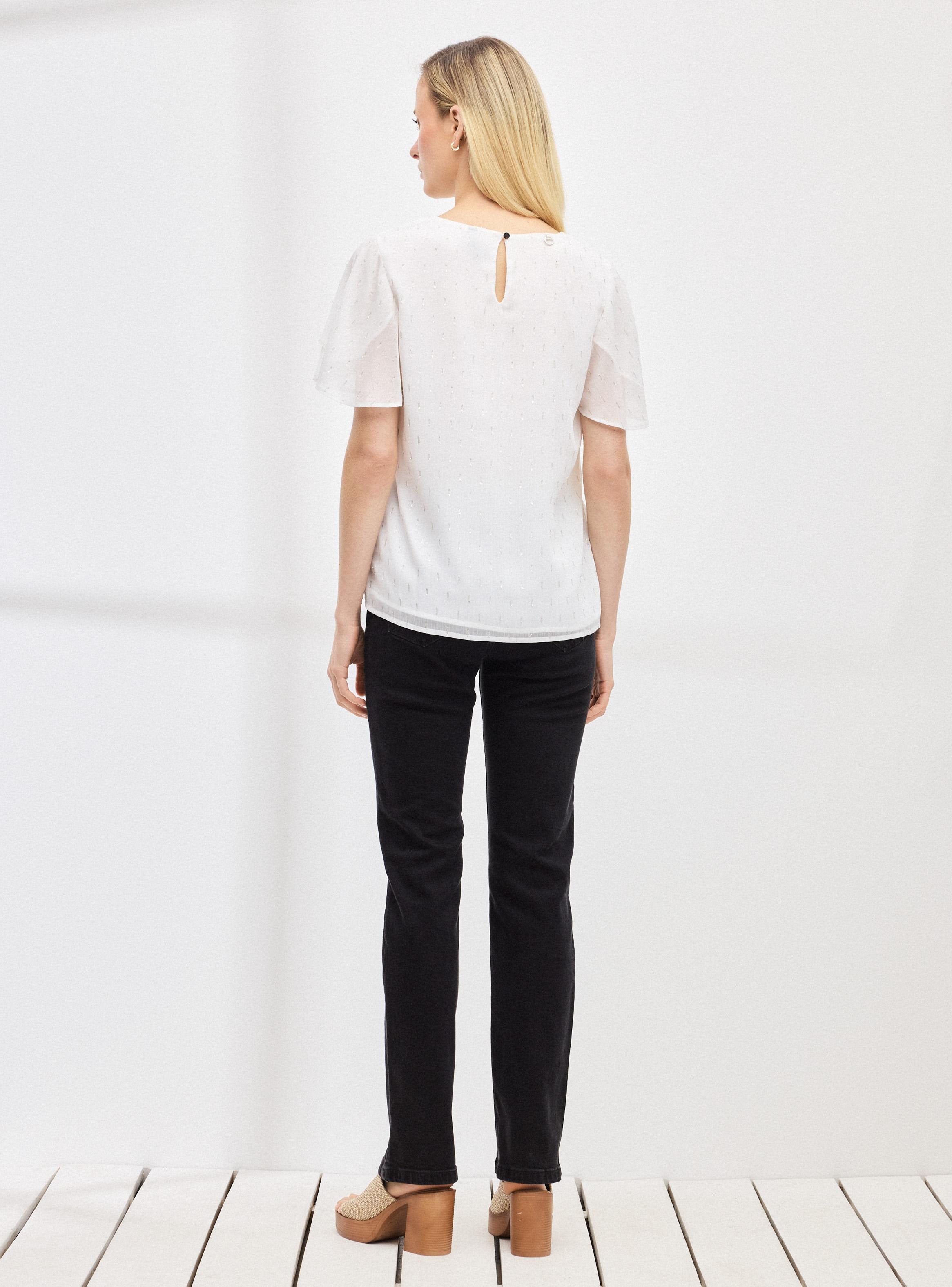 Blusa Fluida Manga Tulipán y Tela con Brillo-5