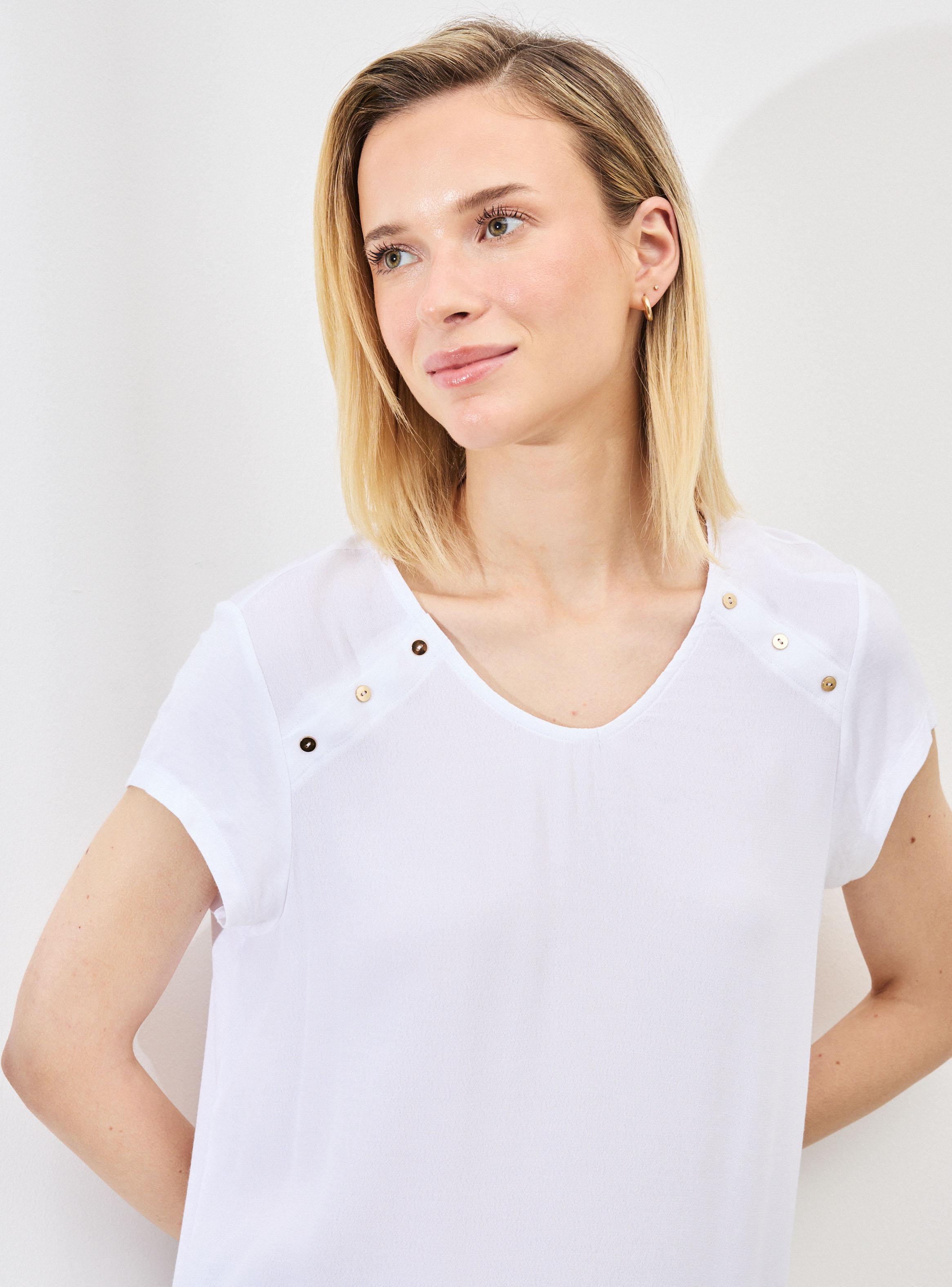 Polera Mezcla de Telas con Detalle de Botones en Hombro-2