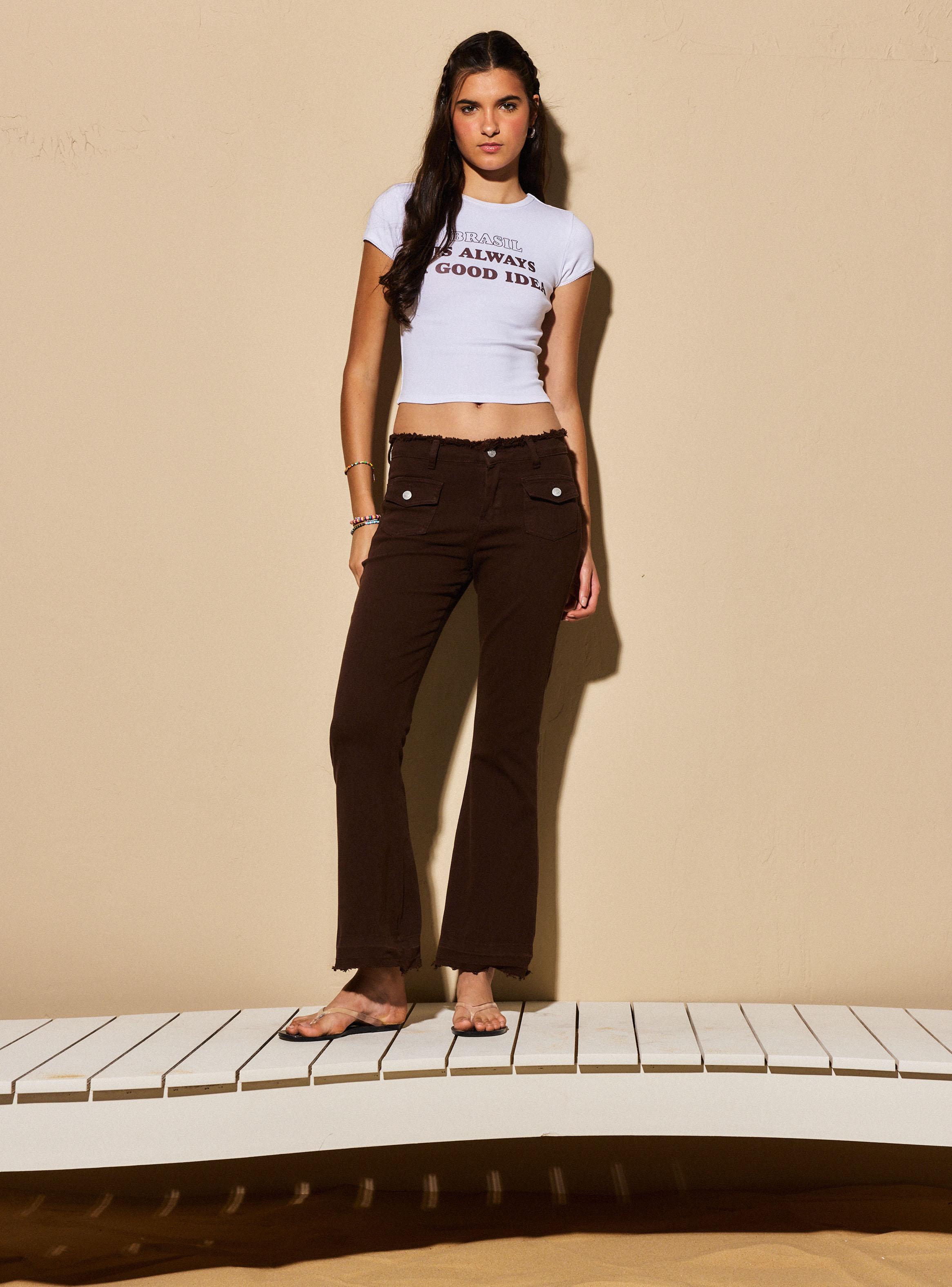 Jeans Flare Low Rise Pretina Desflecada-4