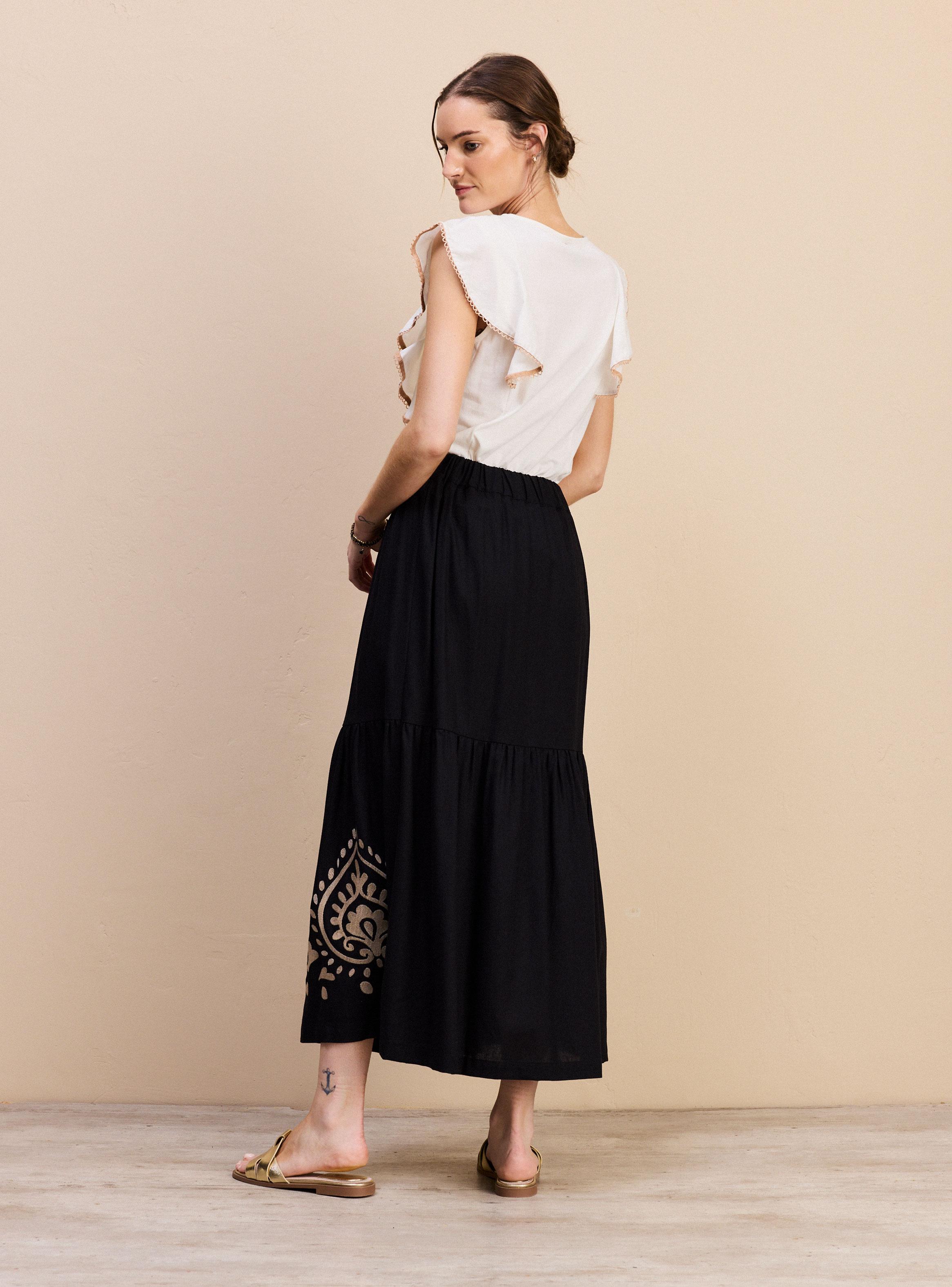 Falda con Lino Bordada-5
