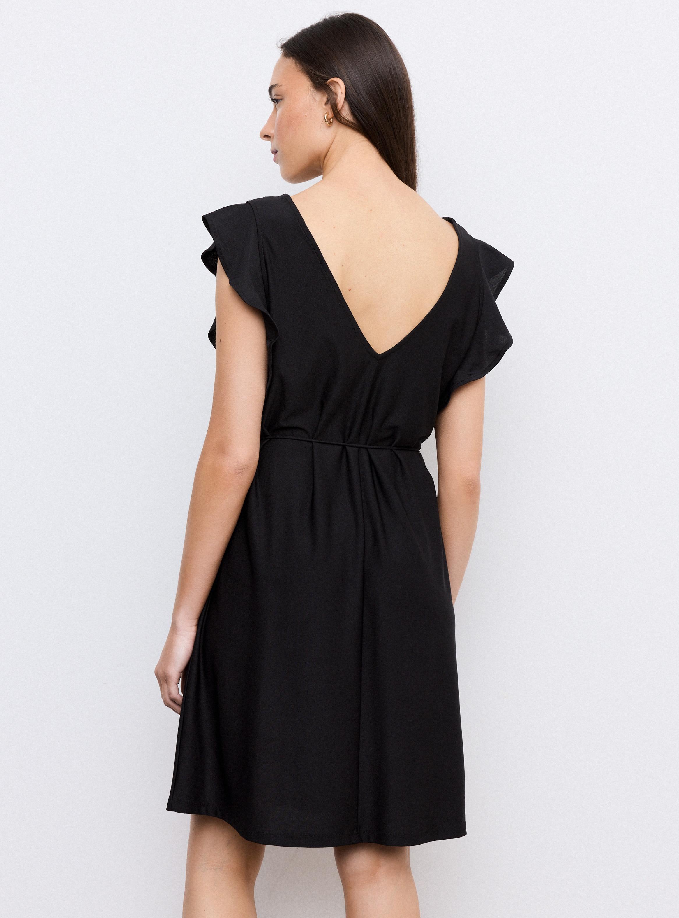 Vestido Escote V con Volantes Cordón en Cintura-1