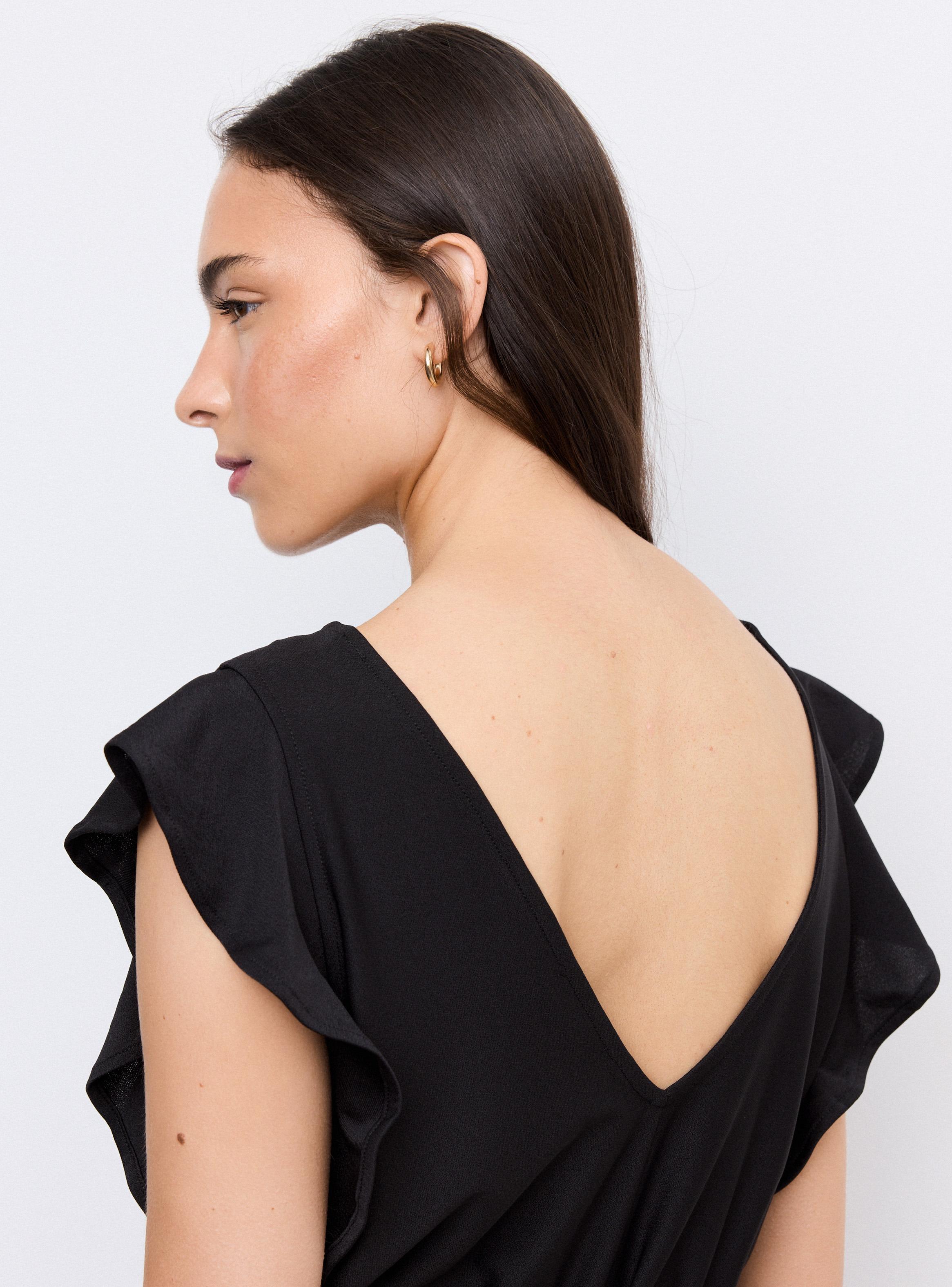 Vestido Escote V con Volantes Cordón en Cintura-3