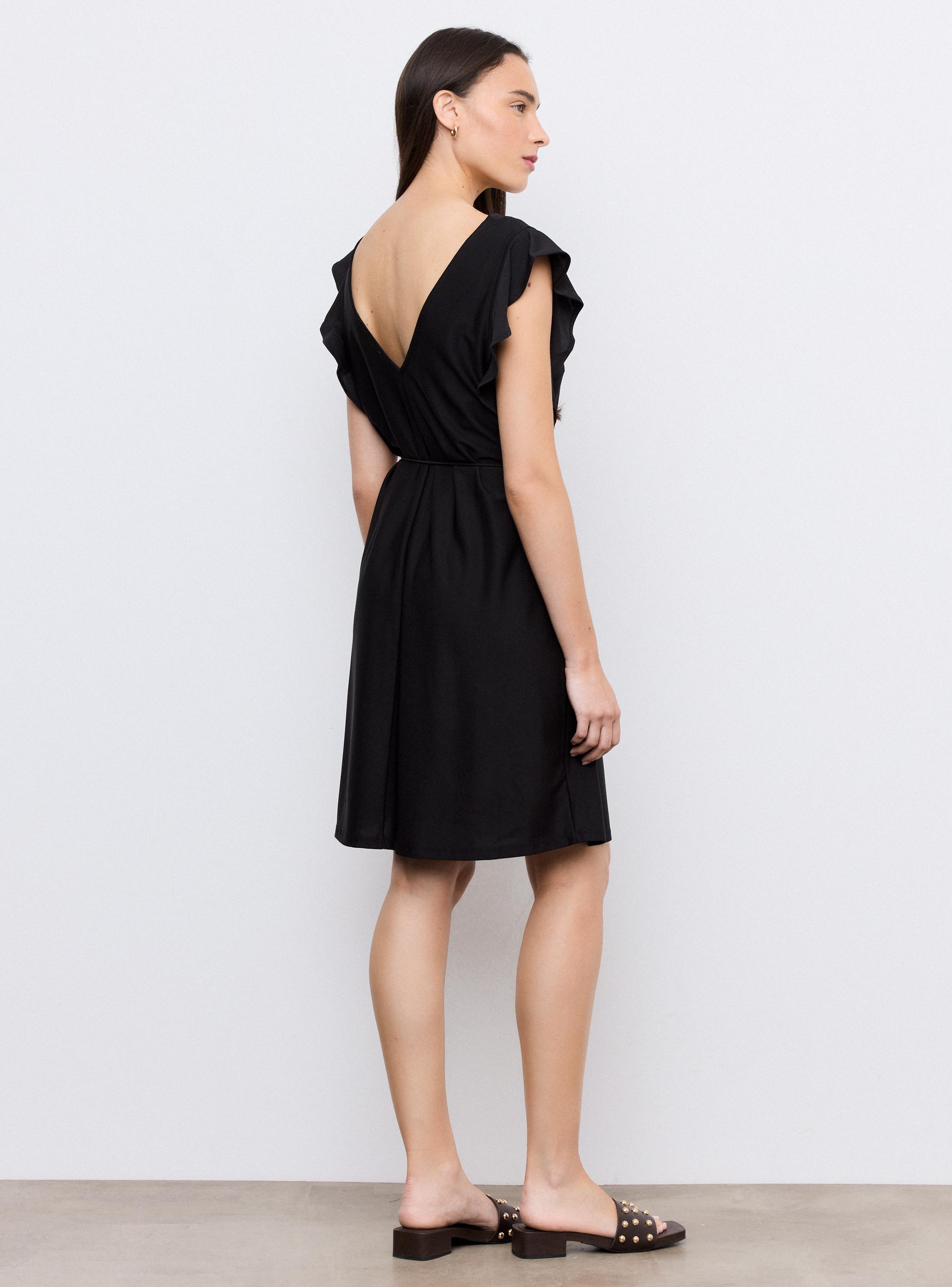 Vestido Escote V con Volantes Cordón en Cintura-5