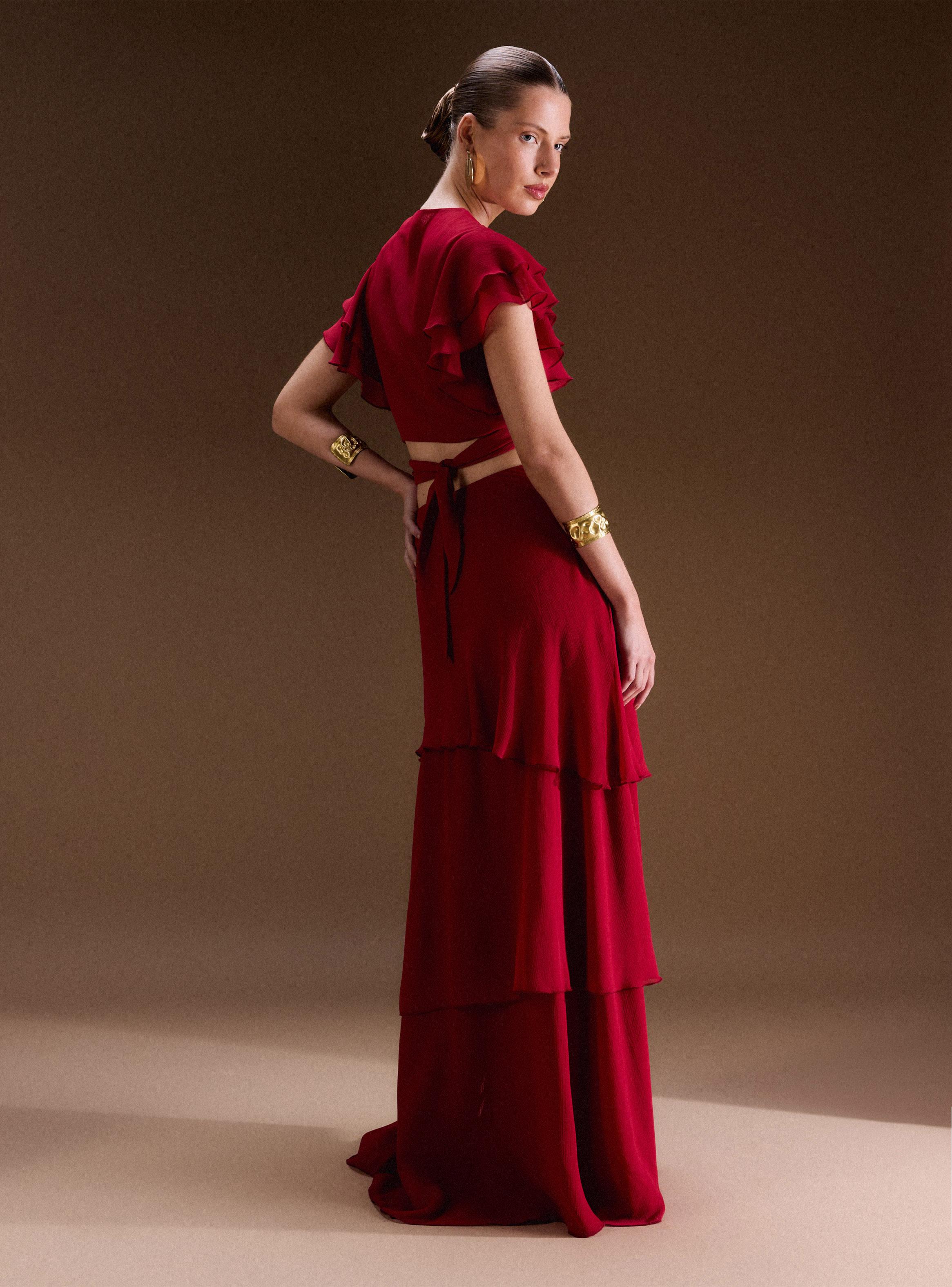 Falda Larga con Capas Volantes Colección Ange Eyzaguirre-5