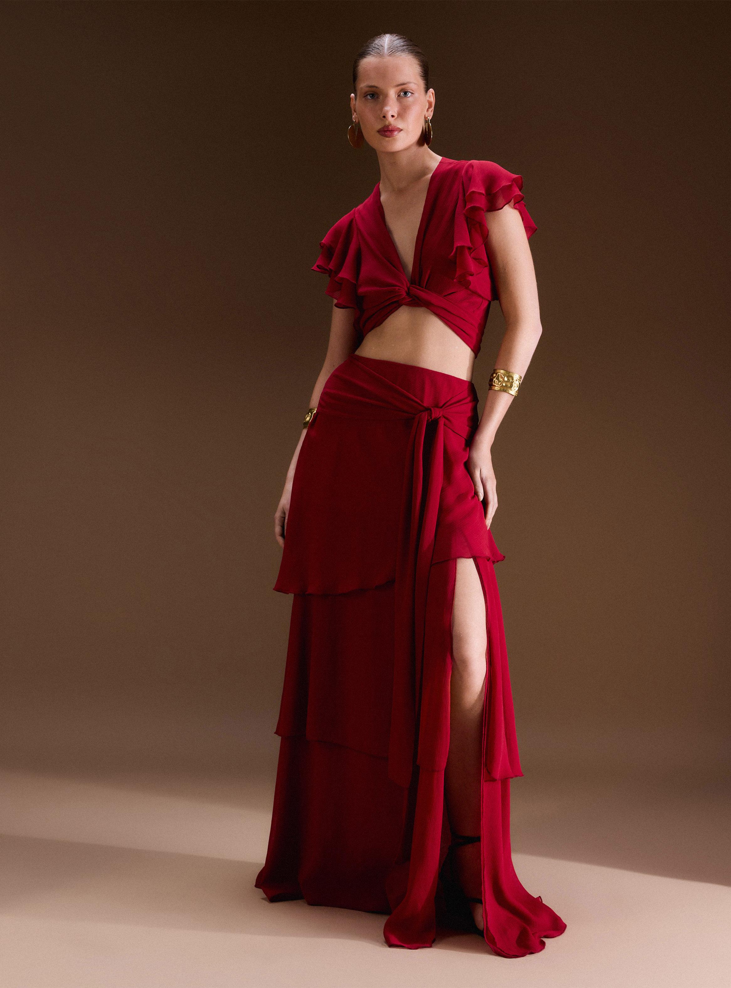 Falda Larga con Capas Volantes Colección Ange Eyzaguirre-4