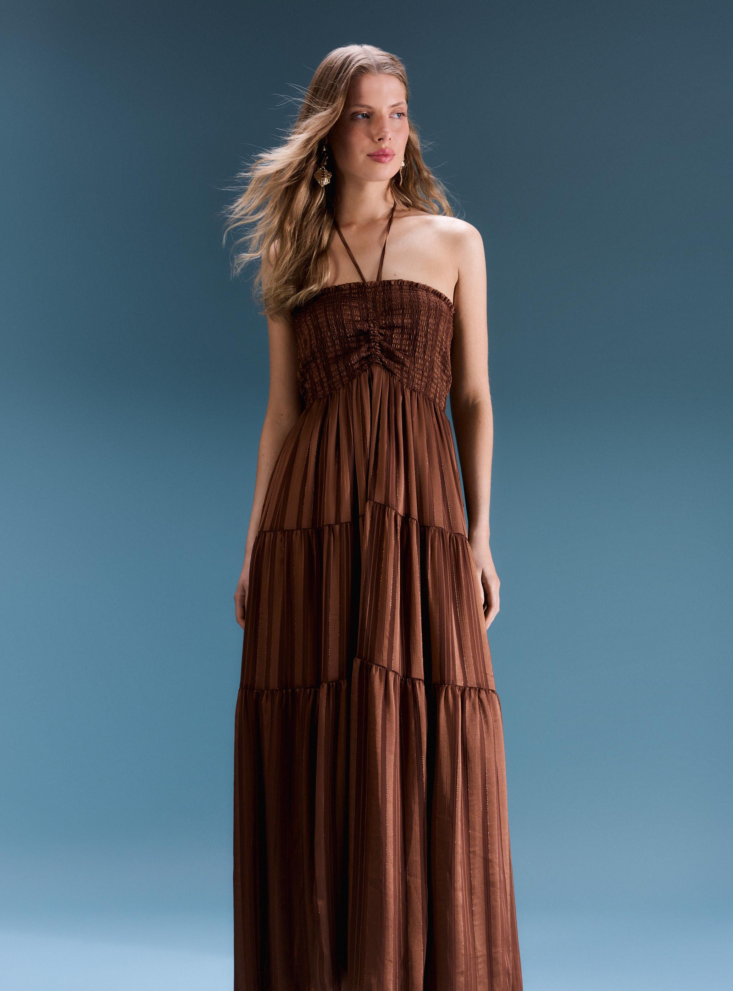 Vestido Largo Strapless Top Fruncido Colección María Guldman-0