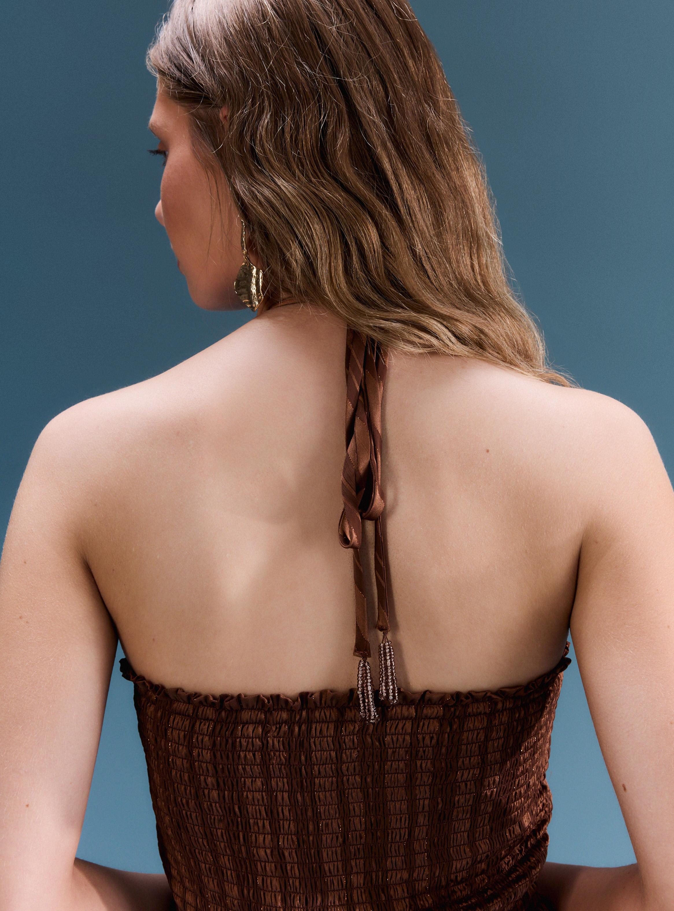 Vestido Largo Strapless Top Fruncido Colección María Guldman-3