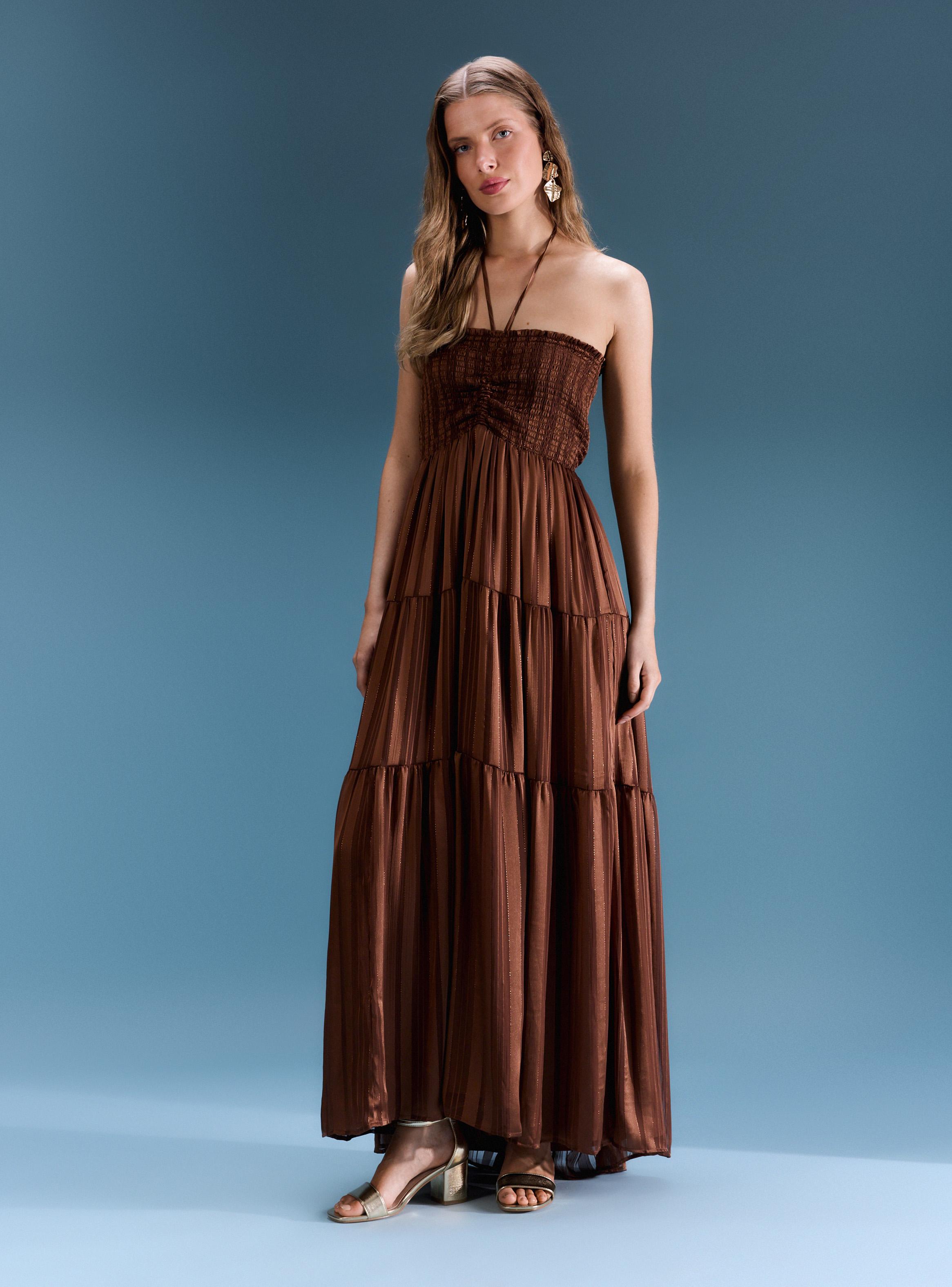 Vestido Largo Strapless Top Fruncido Colección María Guldman-4