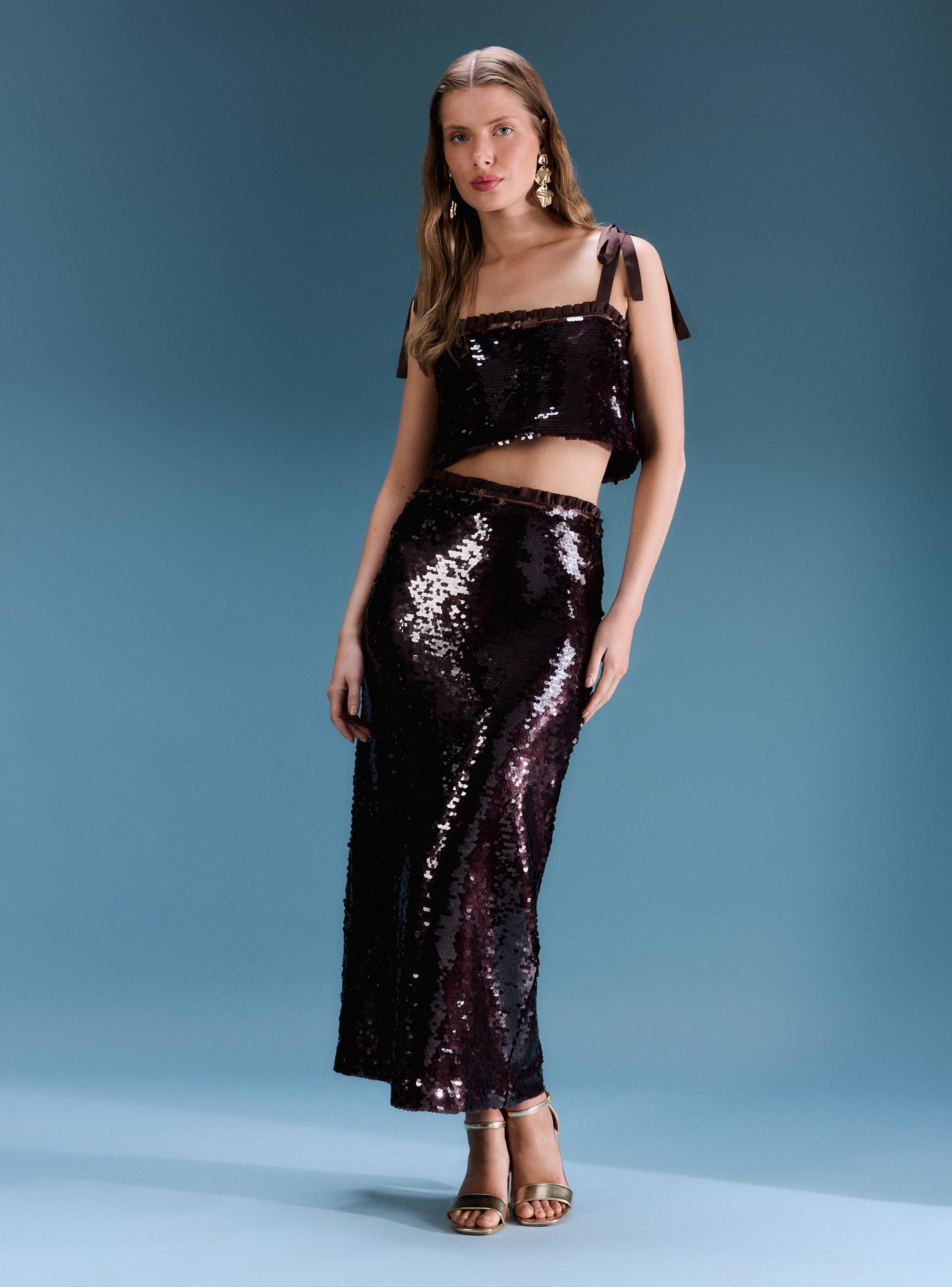 Falda Midi Lentejuelas Colección María Guldman-4