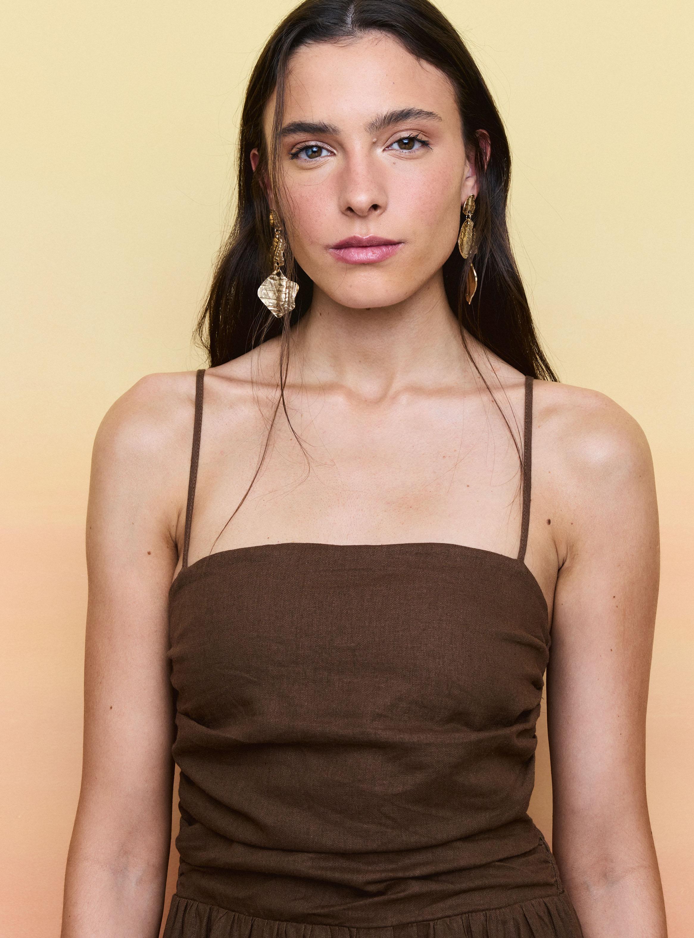 Vestido con Top Recogido y Tirantes Finos-2