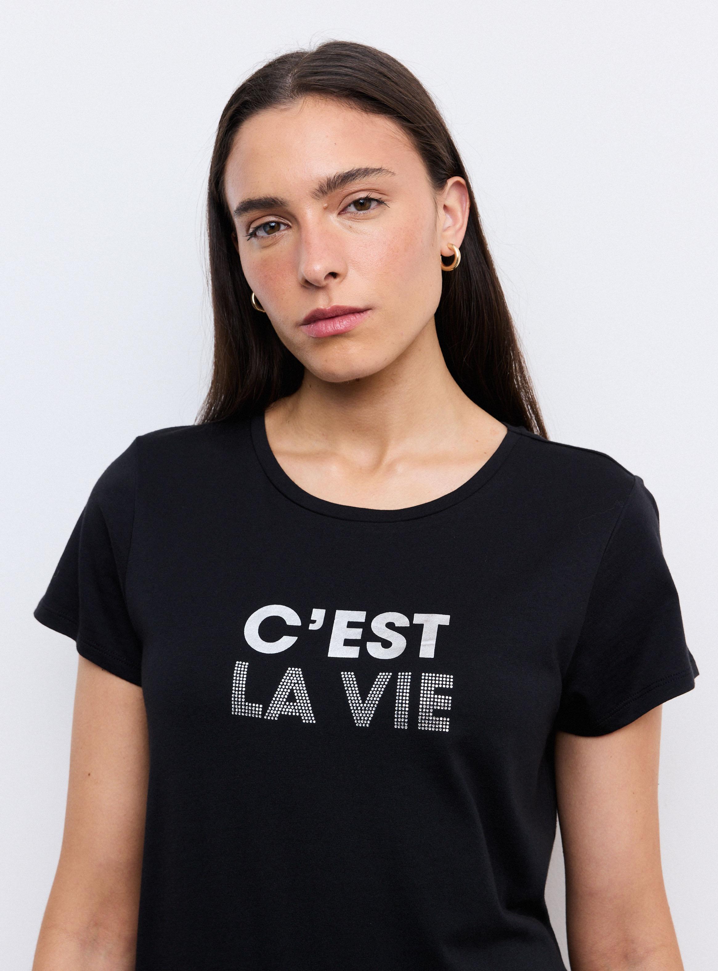 Polera Manga Corta Escote Redondo Estampado con Apliques-2