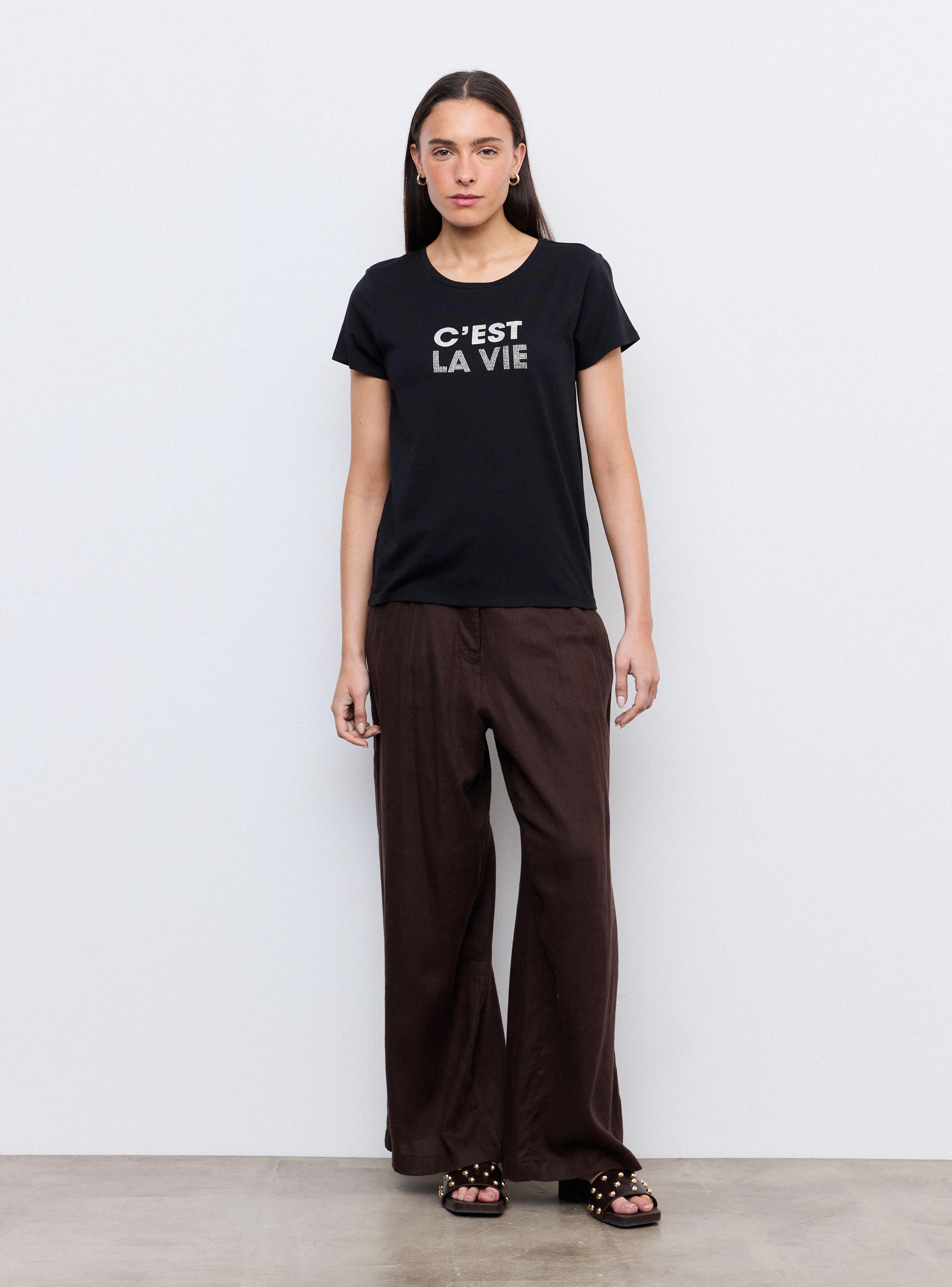 Polera Manga Corta Escote Redondo Estampado con Apliques-4