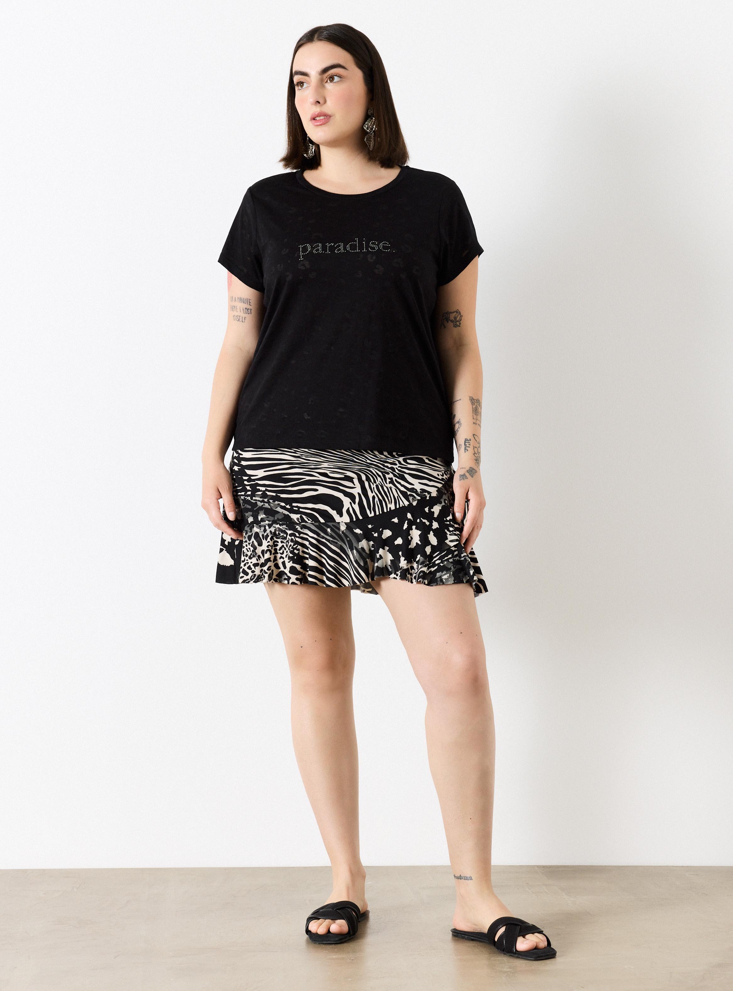 Polera Tela Devoré Animal Print con Estampado Texto-4