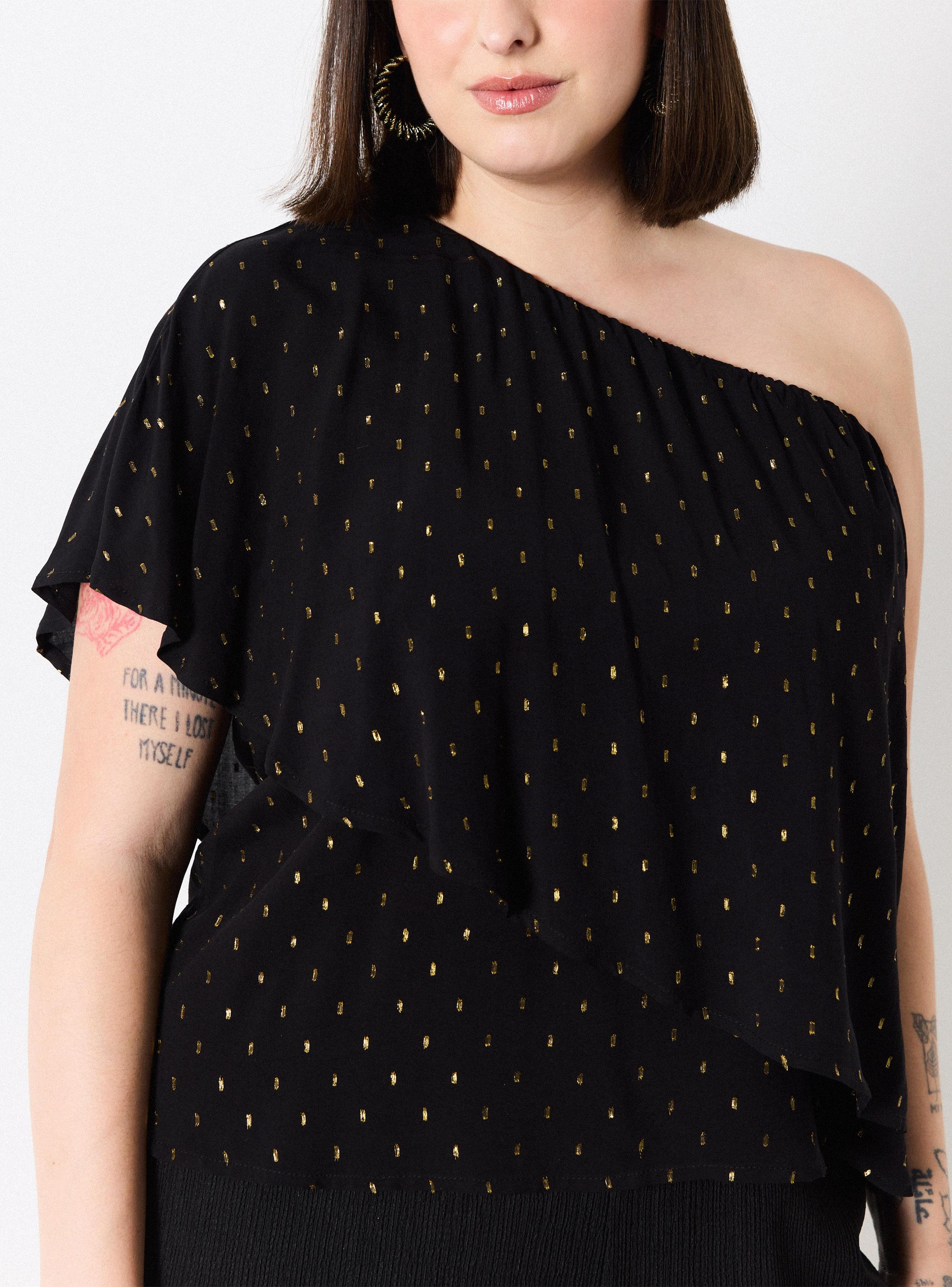 Blusa de Un Hombro Vuelo y Reflejos Metálicos-2