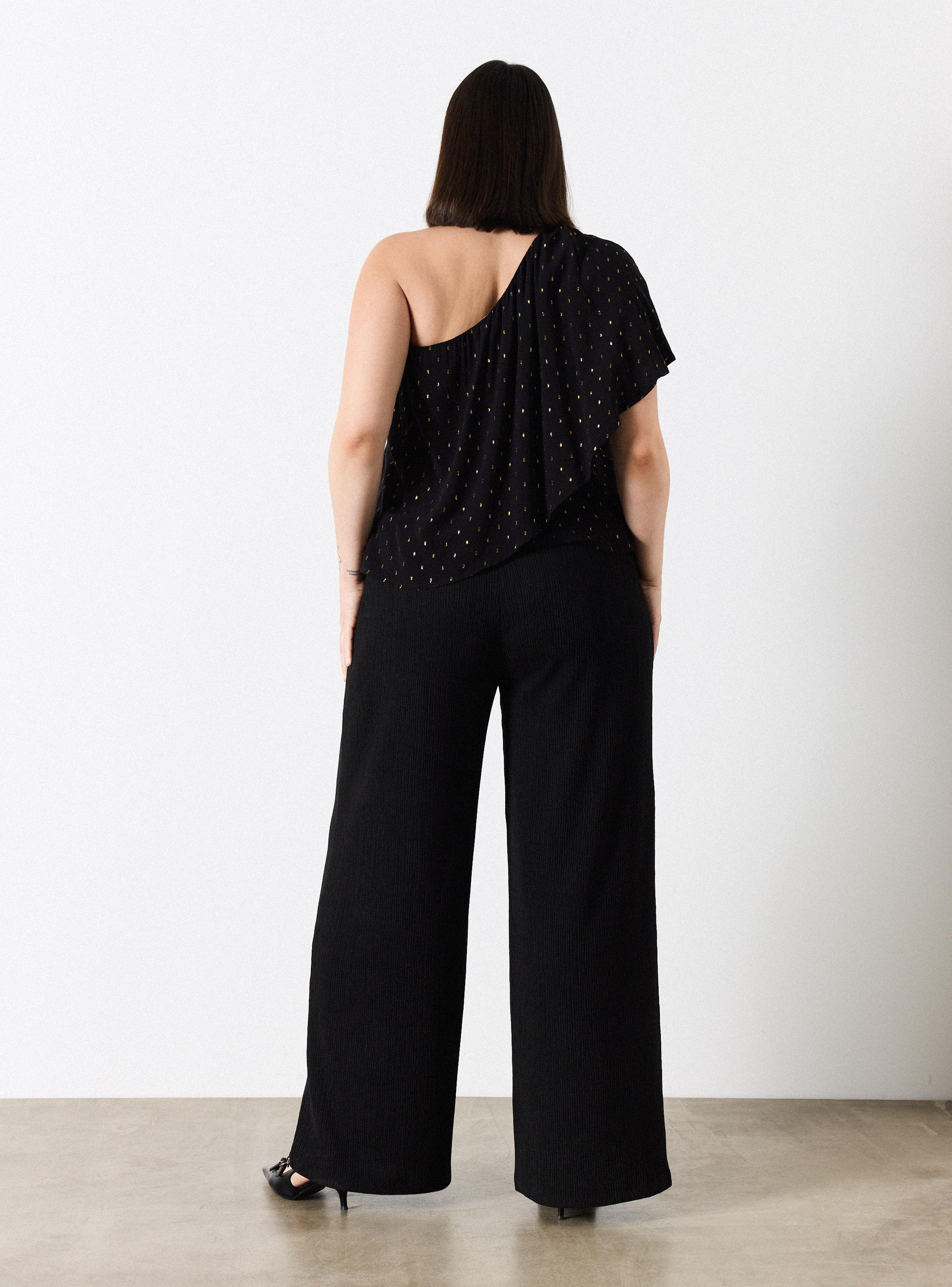 Blusa de Un Hombro Vuelo y Reflejos Metálicos-5