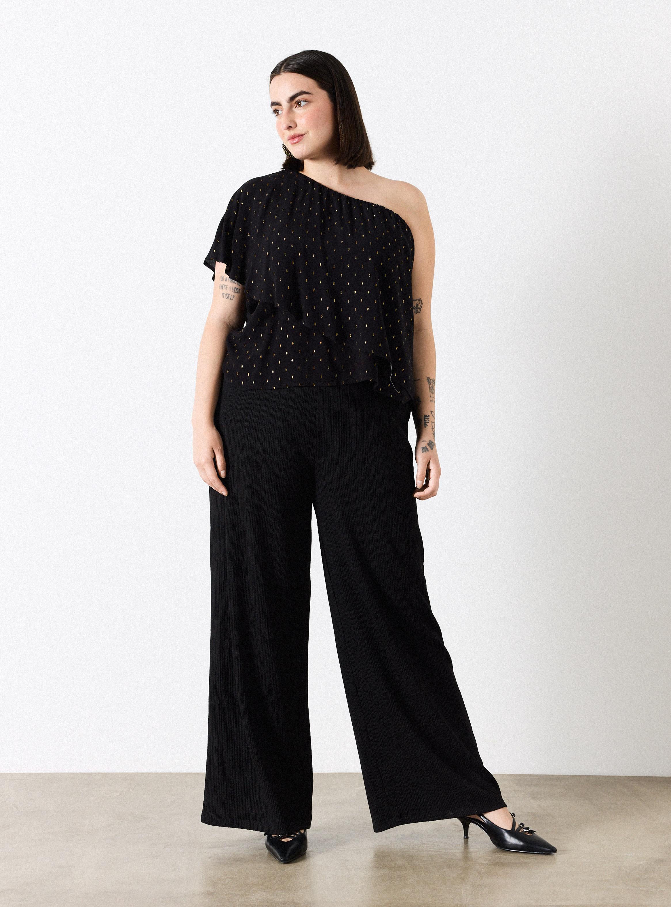 Blusa de Un Hombro Vuelo y Reflejos Metálicos-4