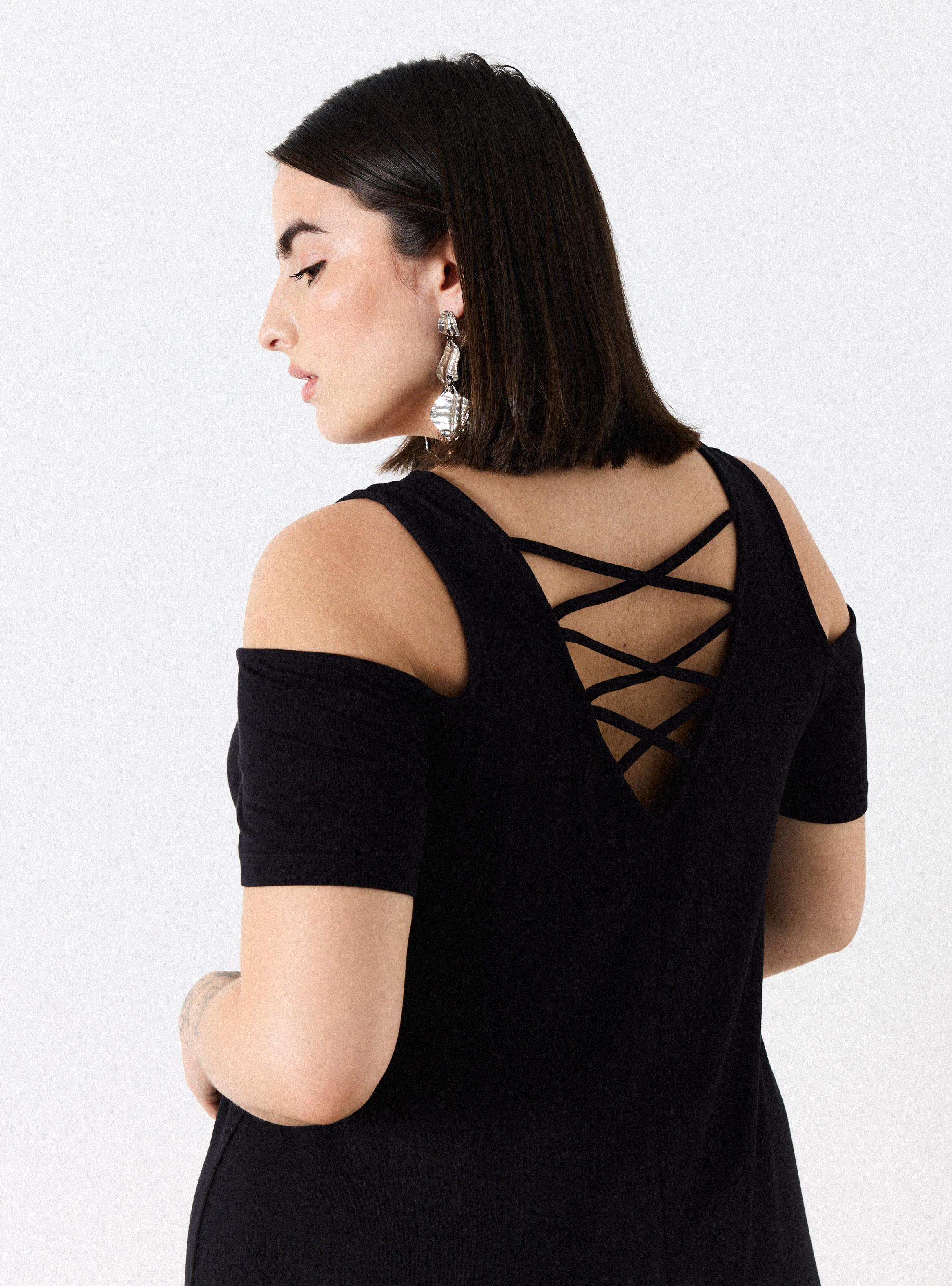 Vestido Hombros Cut-Out y Espalda con Pabilos Cruzados-3