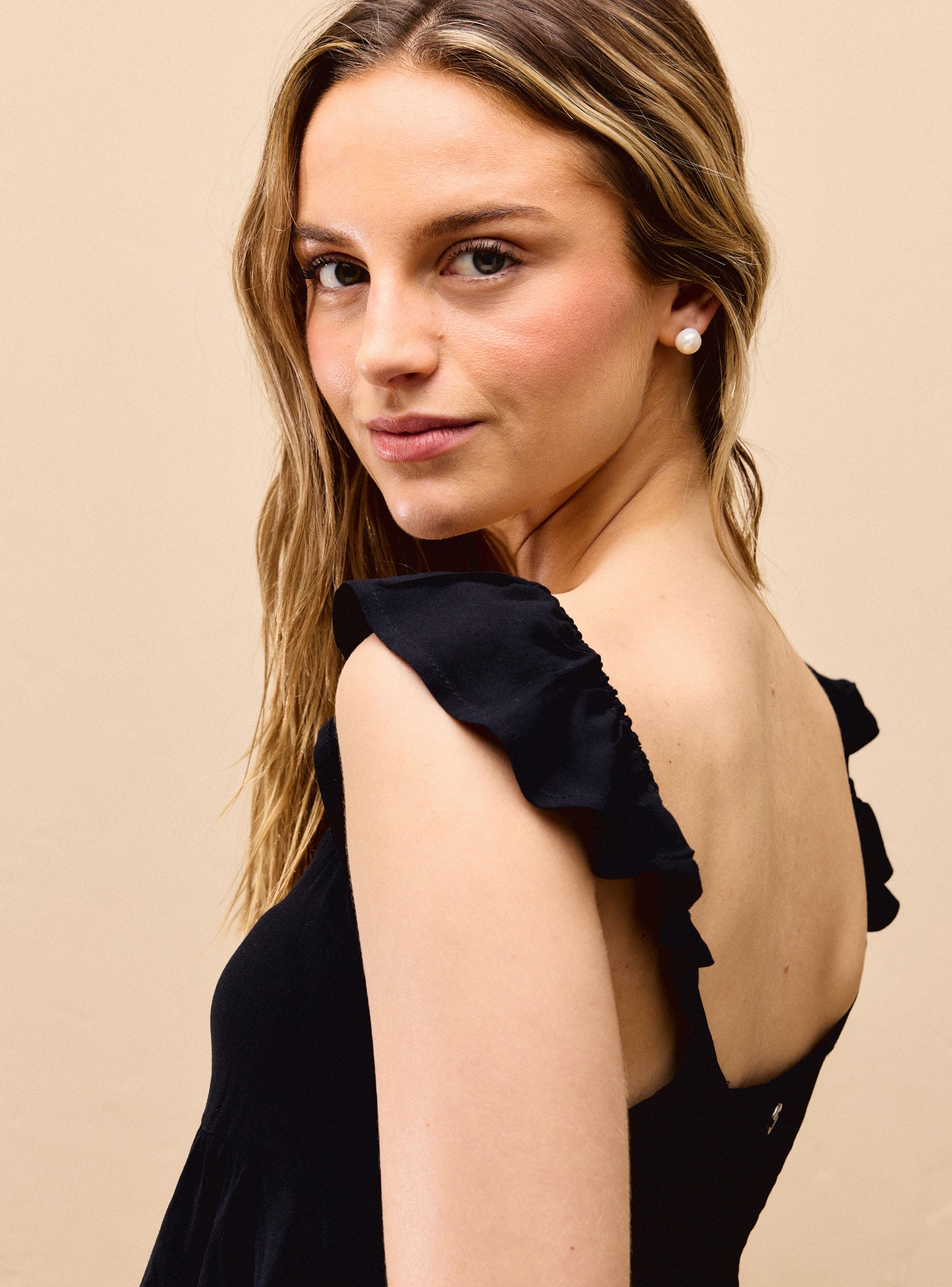 Blusa Manga con Vuelos y Mini Escote Círculo-3