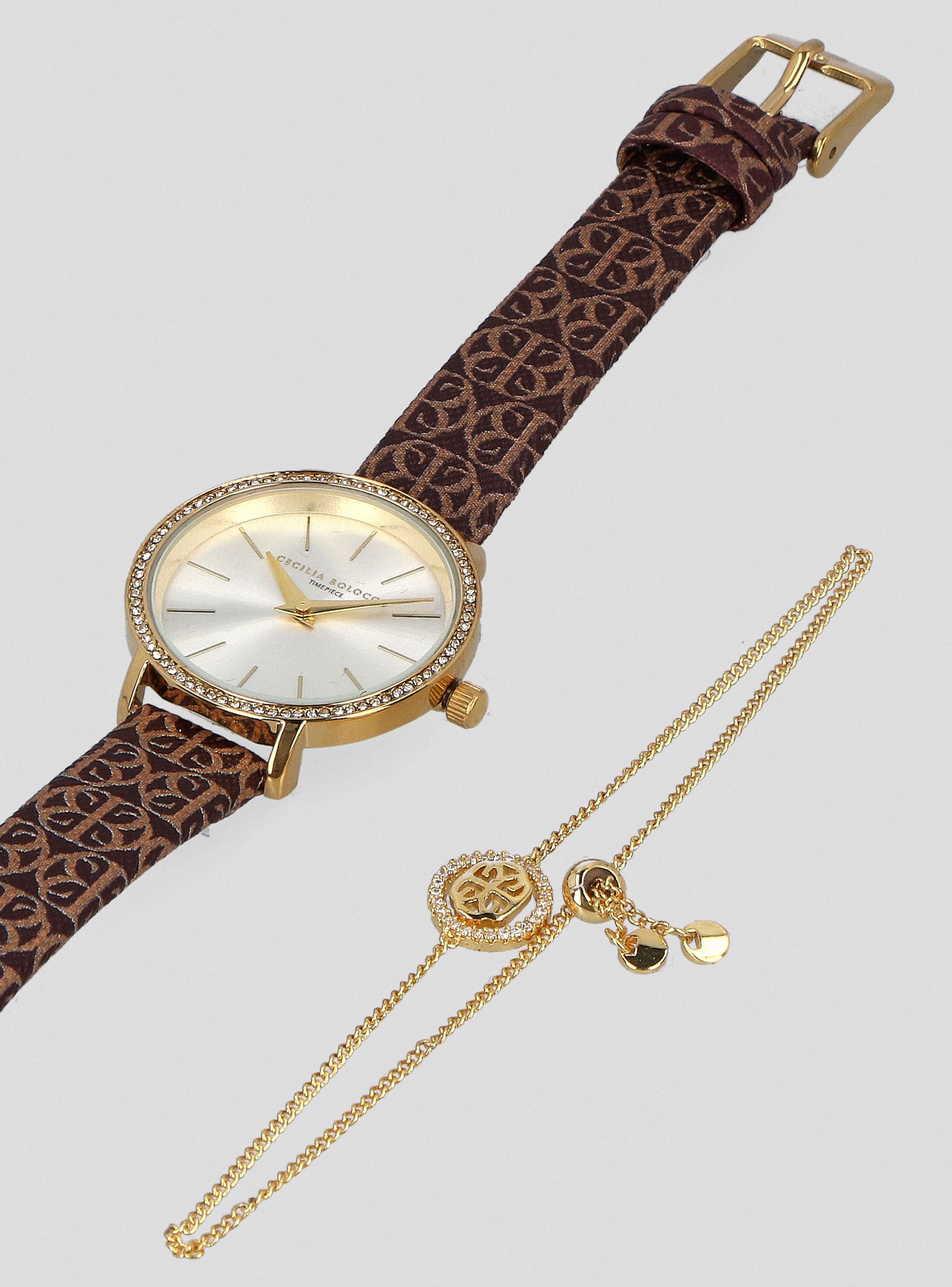 Pack Reloj Análogo Café Mujer + Pulsera-3