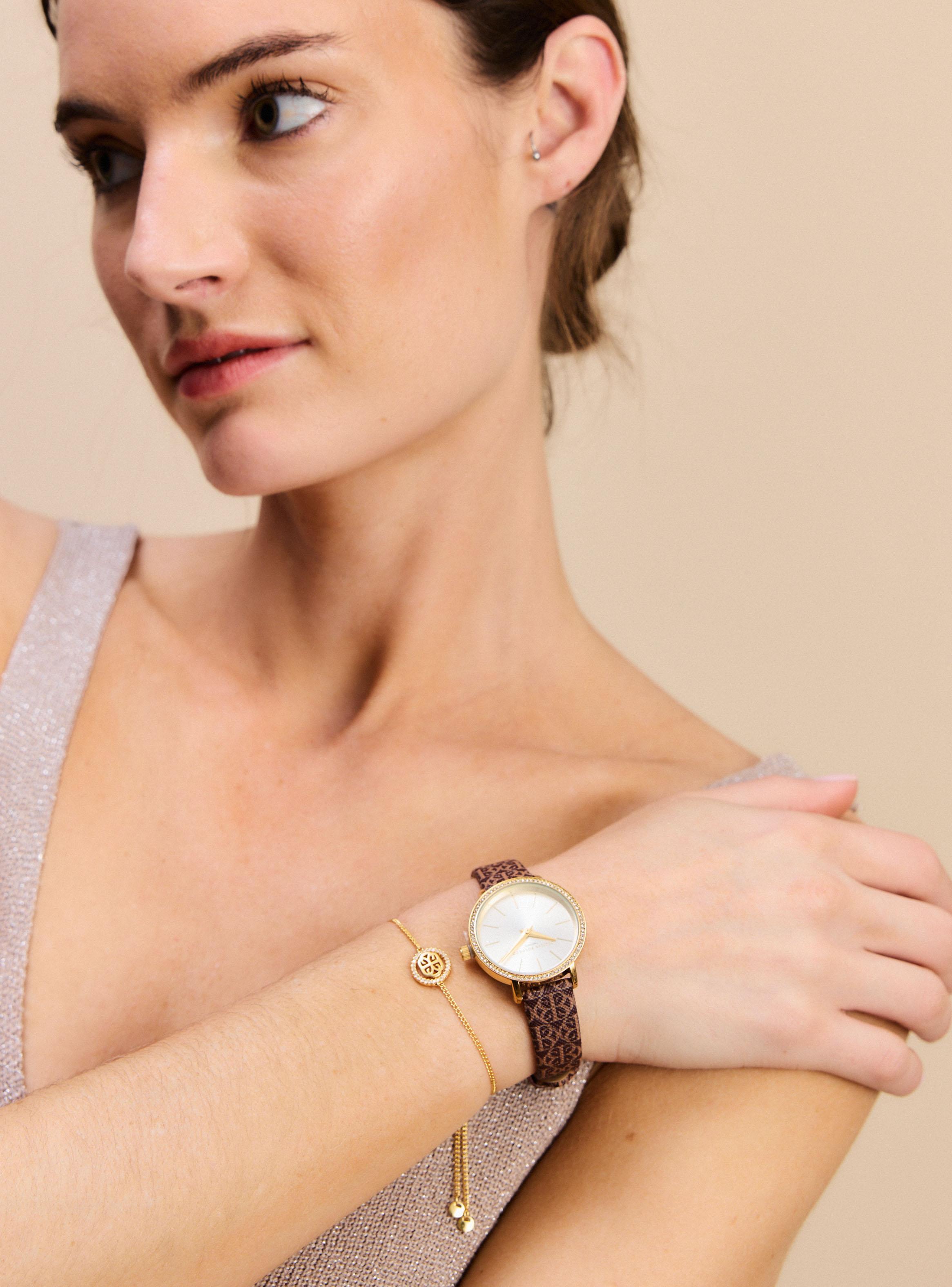 Pack Reloj Análogo Café Mujer + Pulsera-5