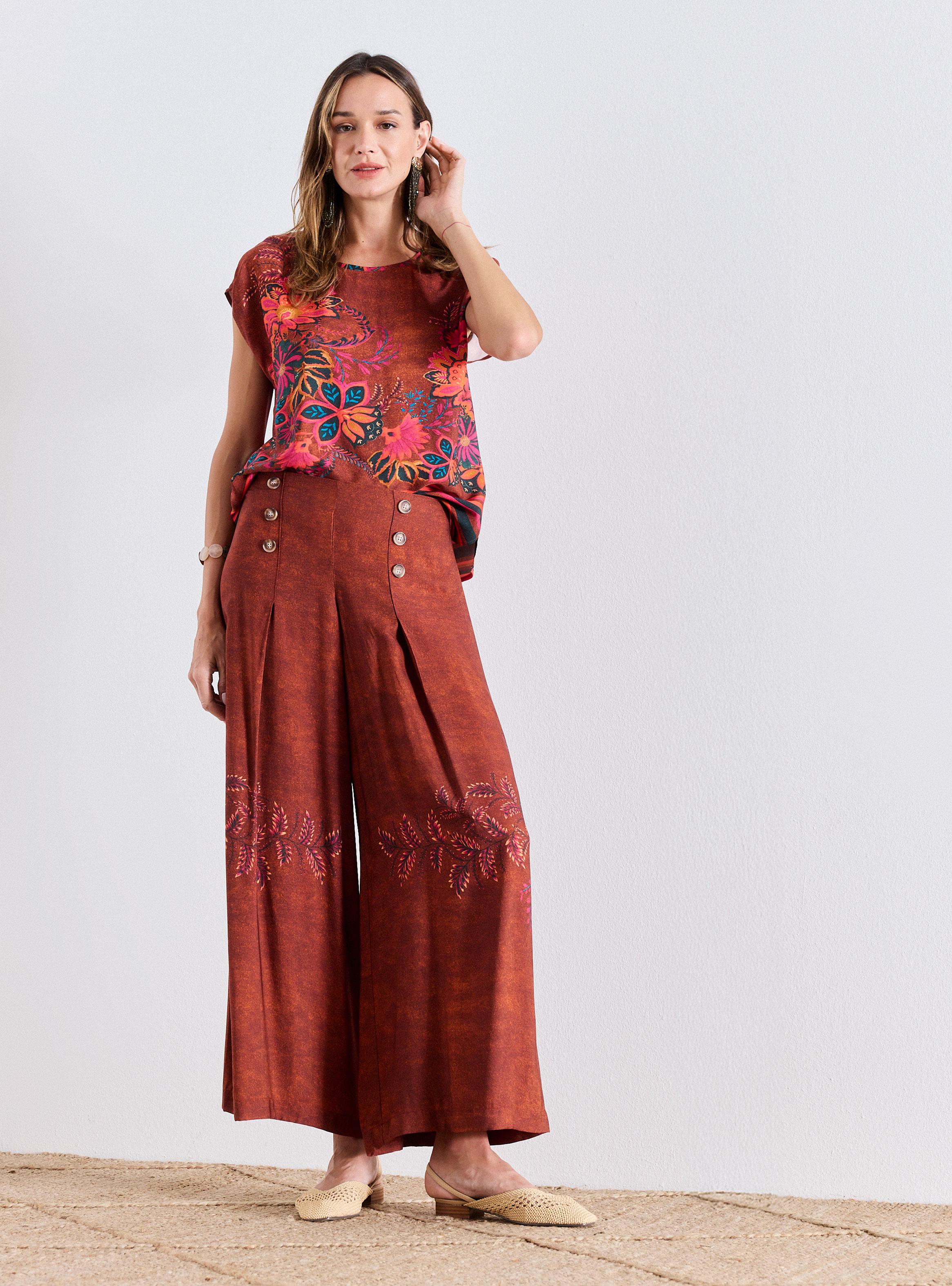 Pantalón Estampado con Detalle de Abotonadura Delantera-4