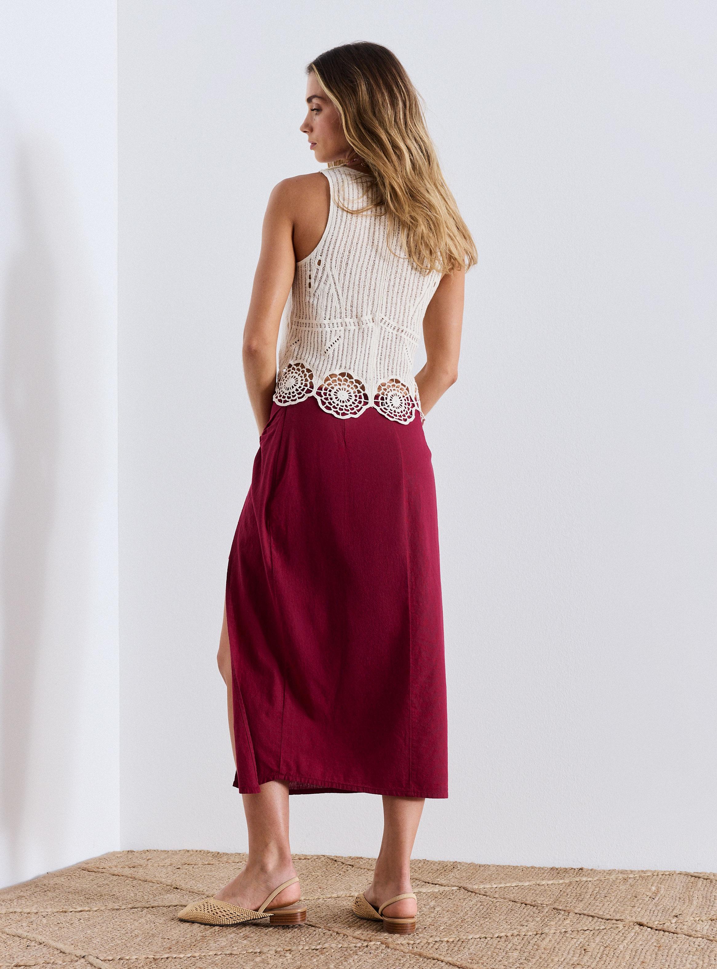 Falda Look Lino Tipo Pareo con Argolla de Madera-5