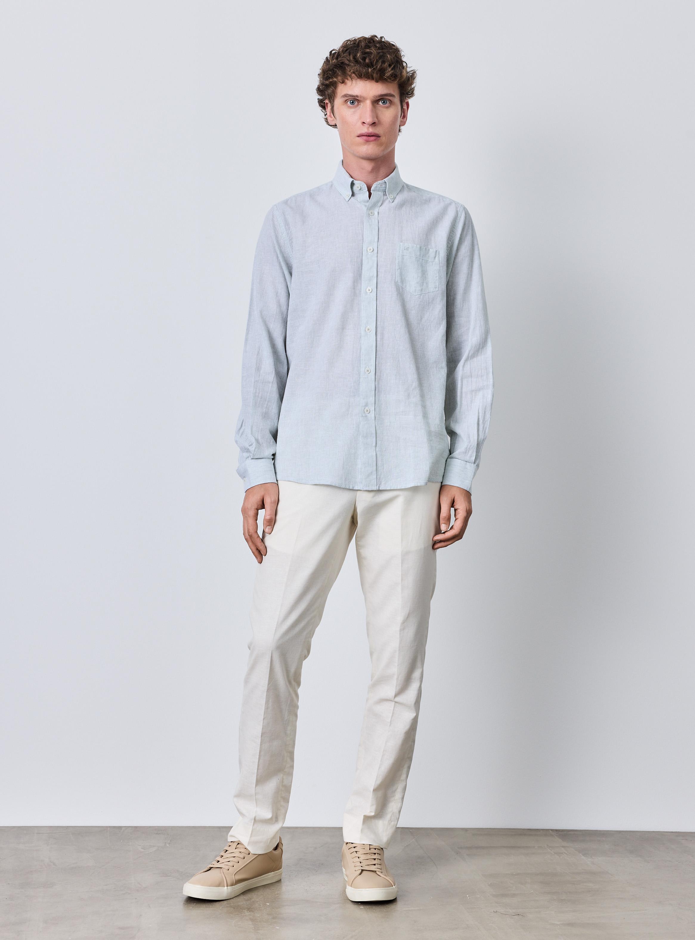 Camisa Manga Larga Lino Algodón Rayas-4