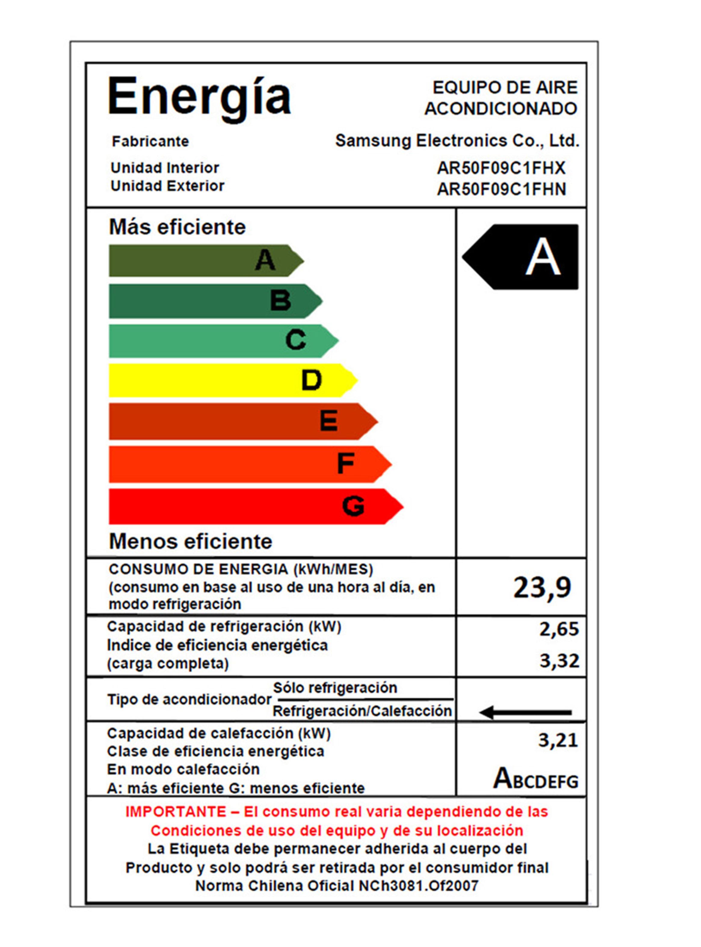 Aire Acondicionado Split Muro Wind Inverter 9000 BTU AR50F09C1FH/ZS-7