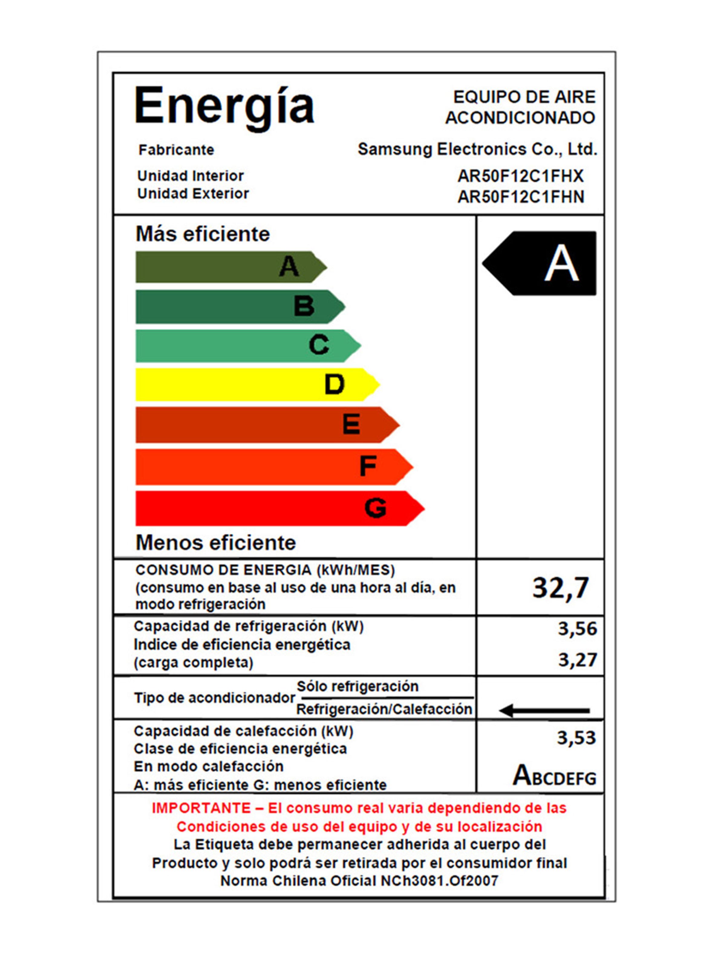 Aire Acondicionado Split Muro Wind Inverter 12000 BTU AR50F12C1FH|ZS-7