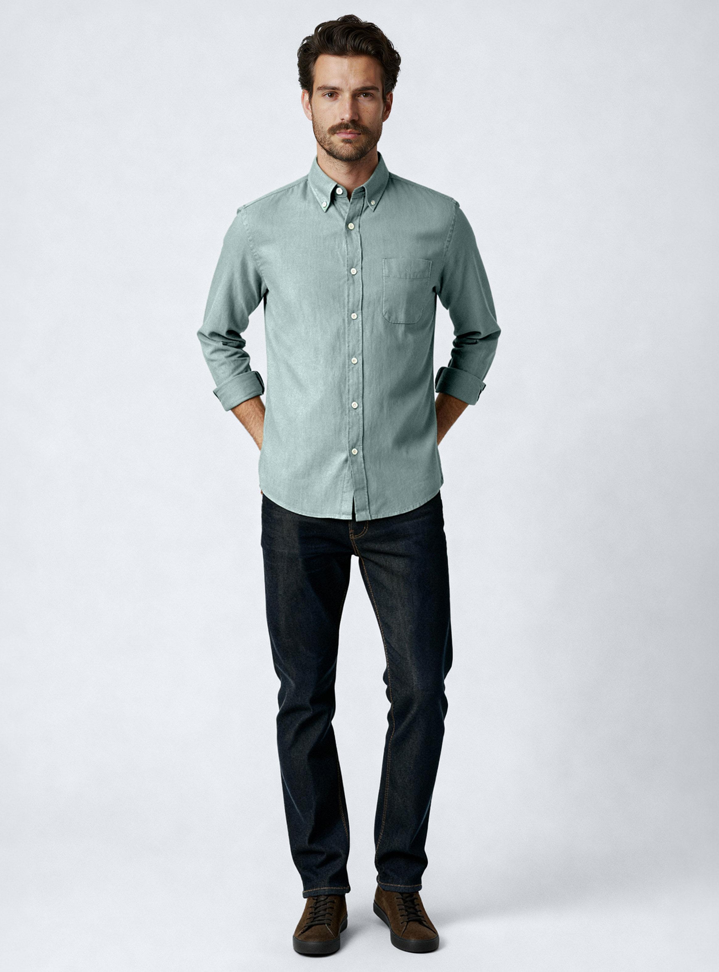 Camisa Button Down Lino Manga Larga Vintage-3