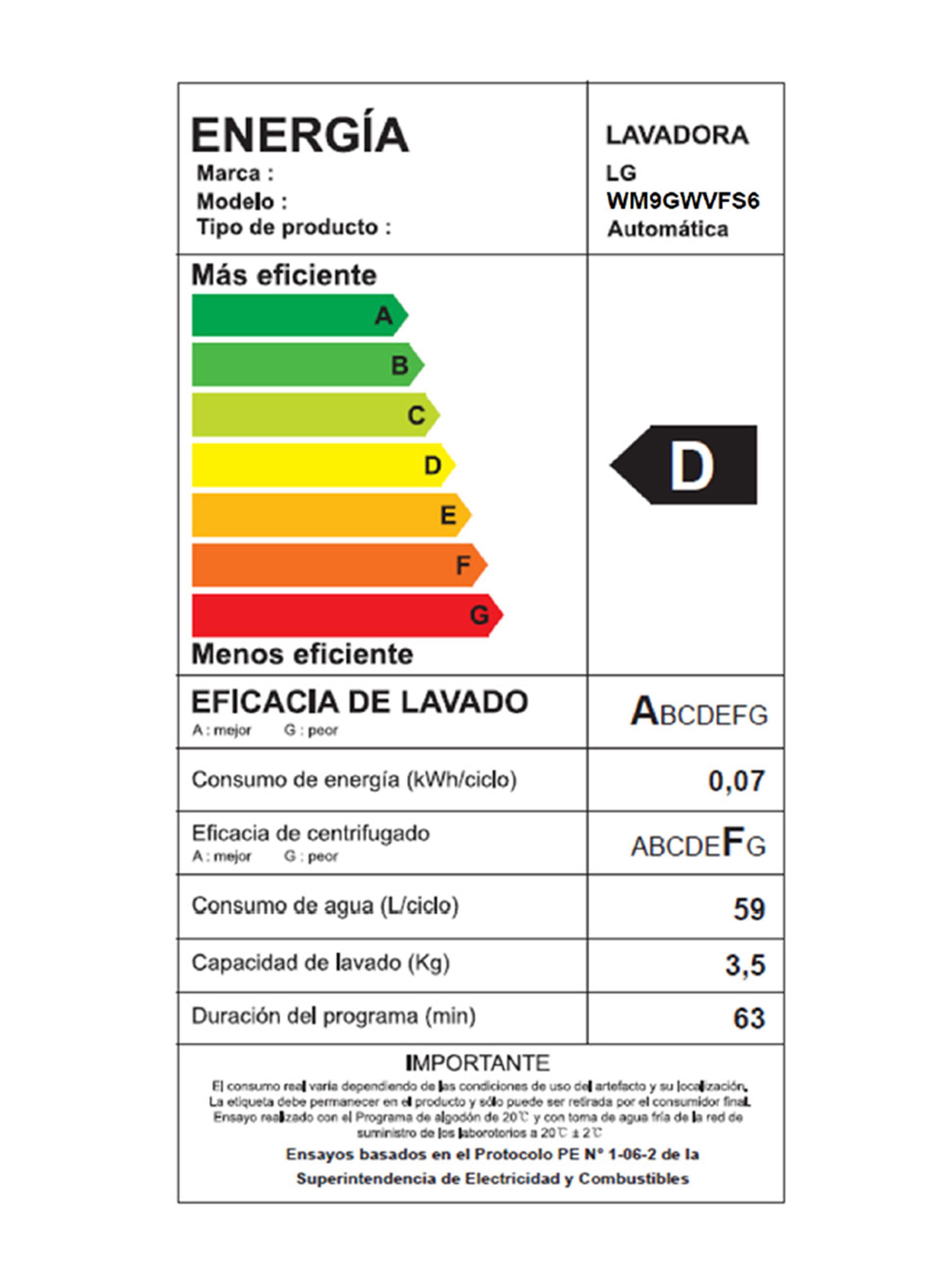 Lavadora Carga Frontal 9 Kg WM9GWFS6 -6