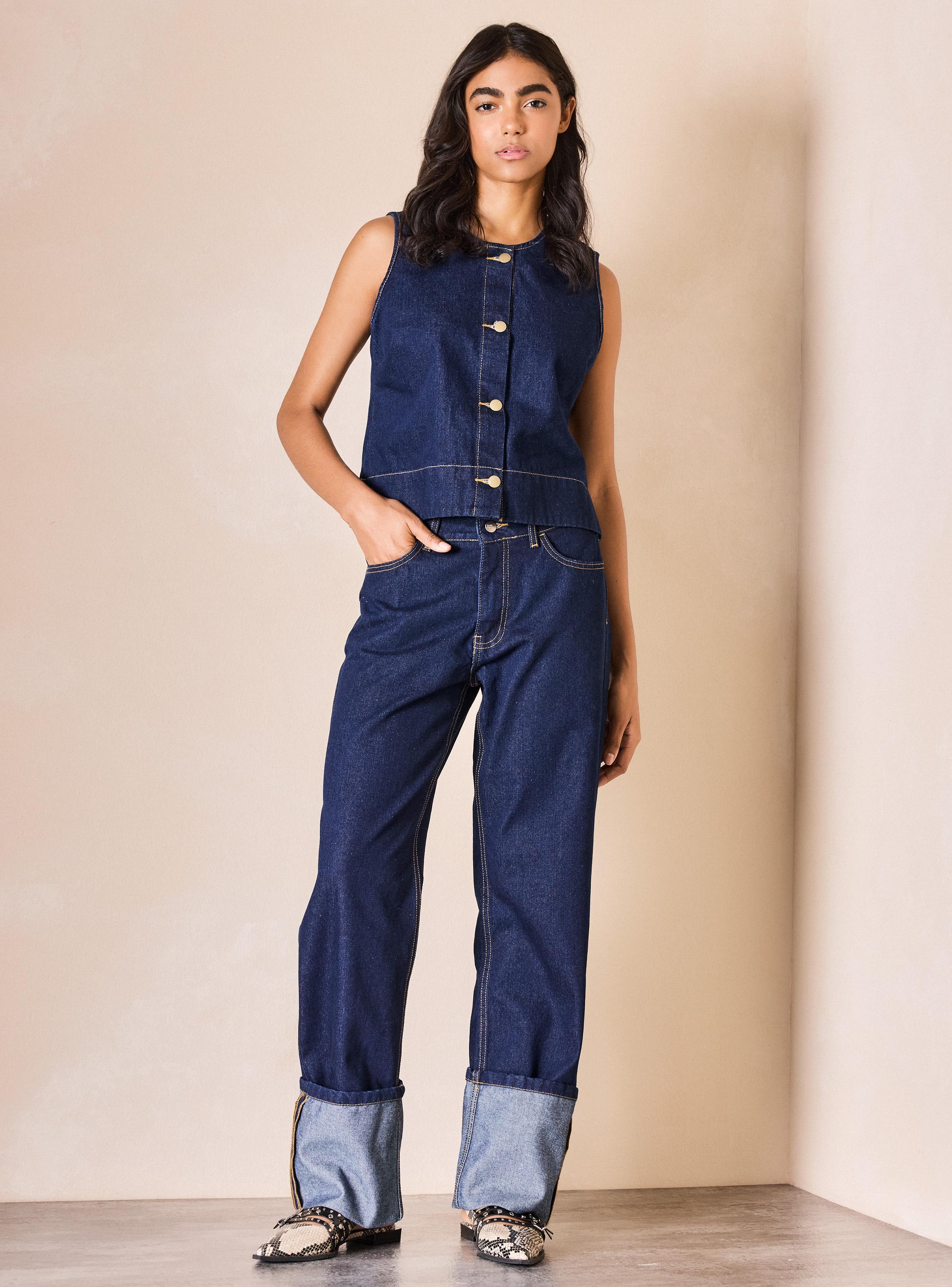 Jeans Wide Leg sin Pretina y Pinzas-4