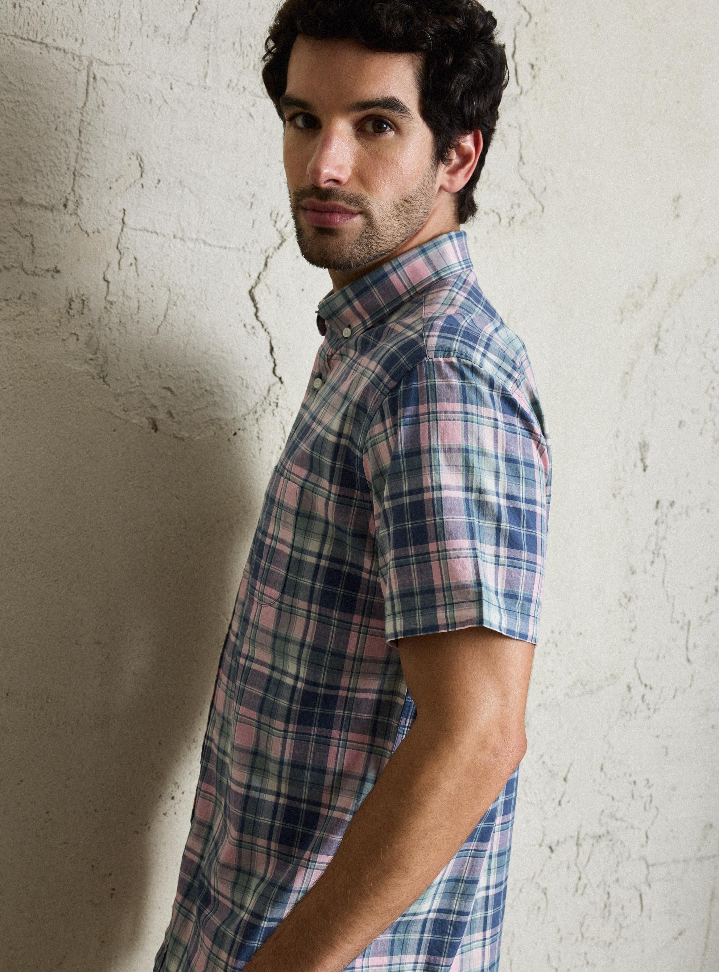 Camisa Manga Corta Cuadros Print-3