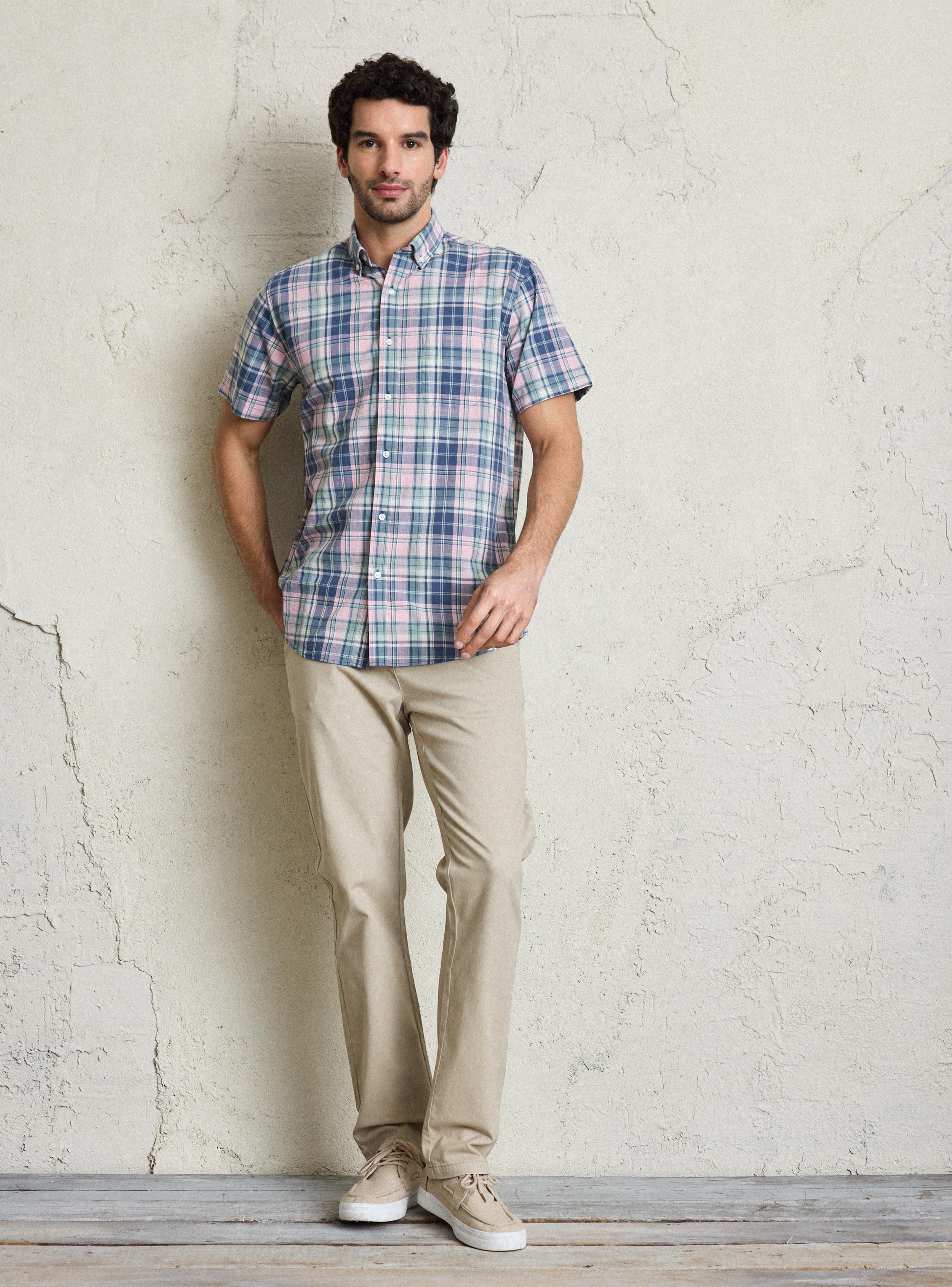 Camisa Manga Corta Cuadros Print-4