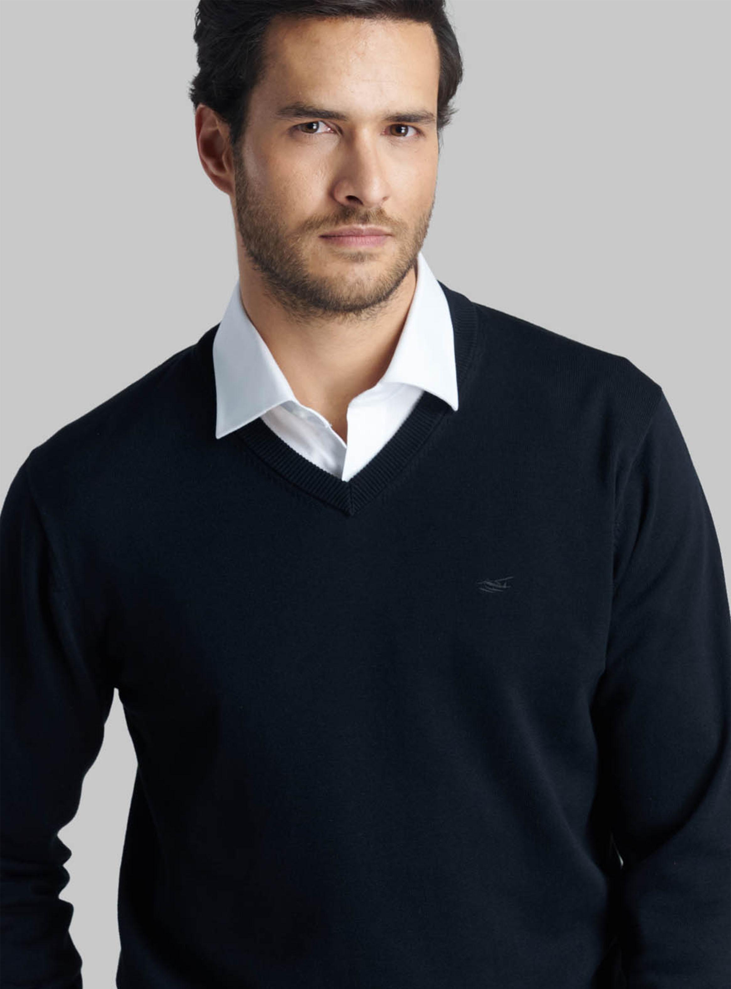 Sweater Cuello V Sólido-2