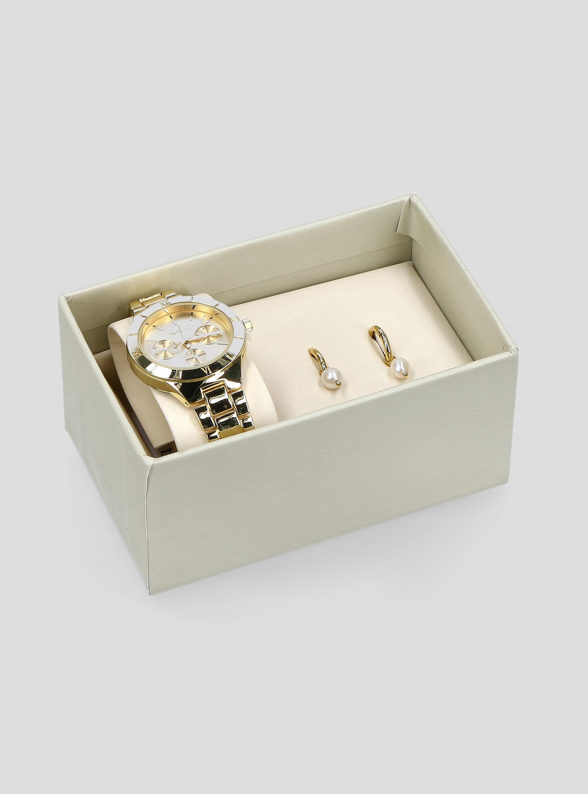 Pack Reloj Análogo Gold Mujer + Aros Dorados-5