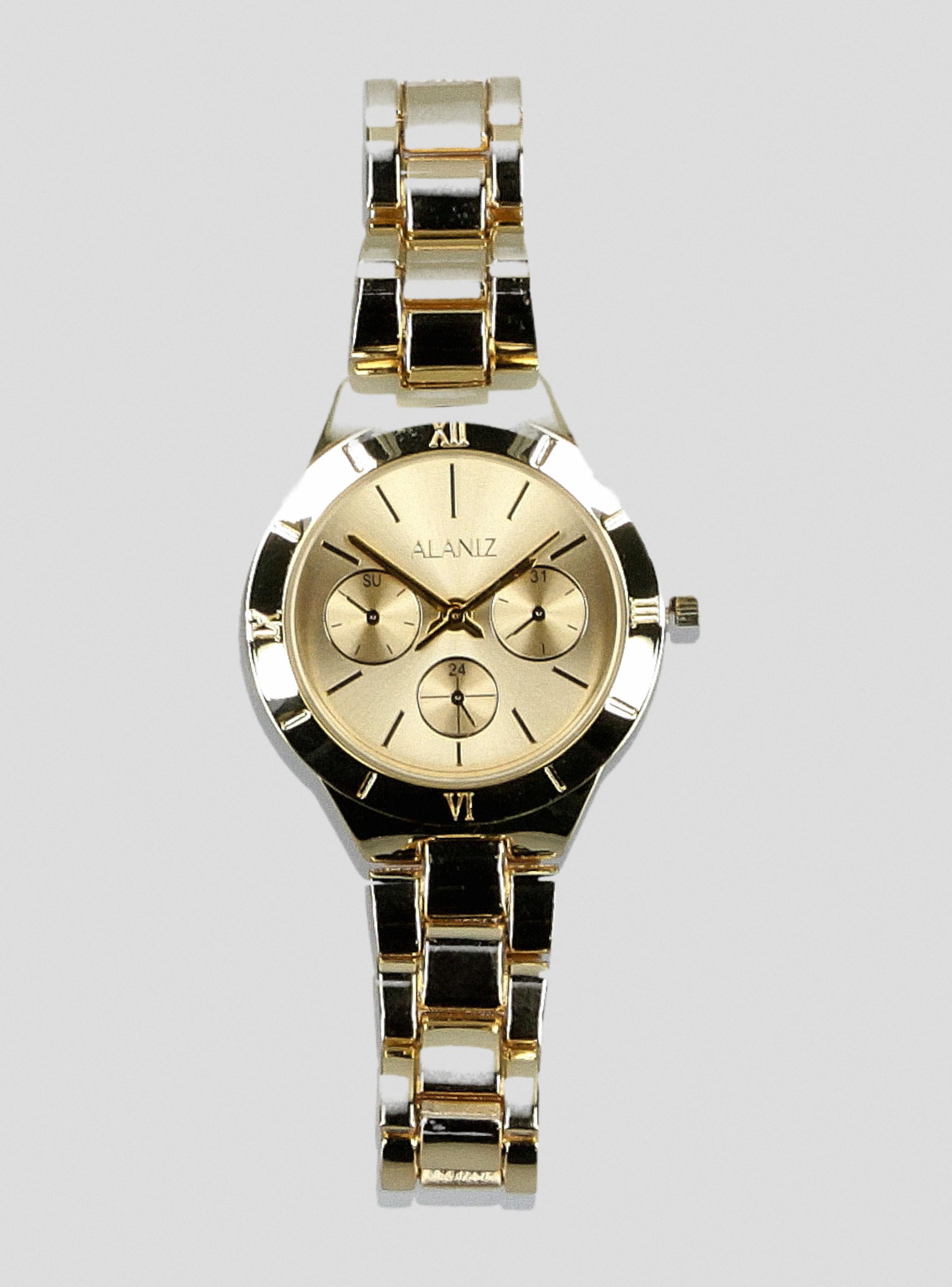 Pack Reloj Análogo Gold Mujer + Aros Dorados-3