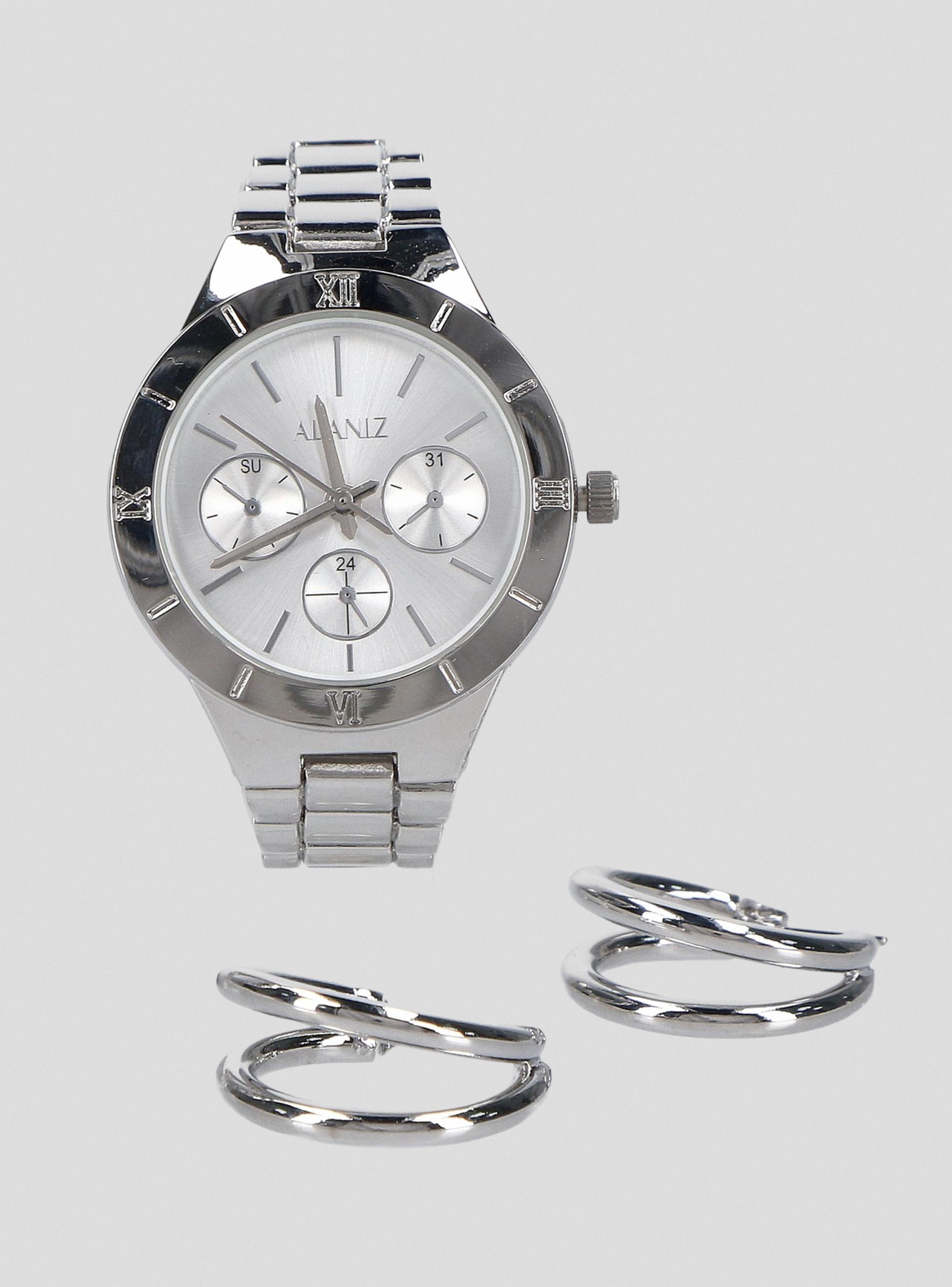 Pack Reloj Análogo Silver Mujer + Aros Plateados-2