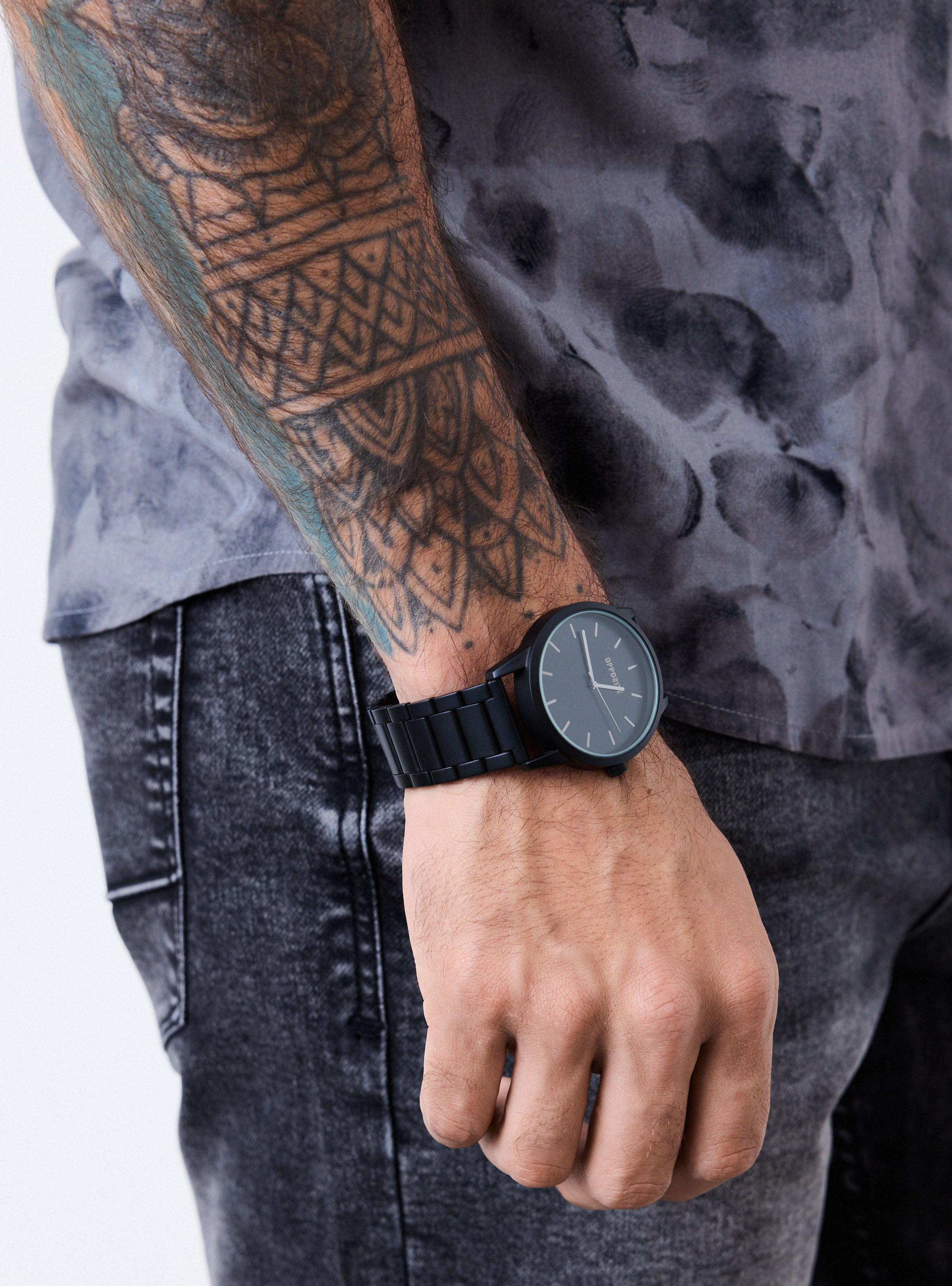 Reloj Análogo con Correa Metal Negro Hombre-5