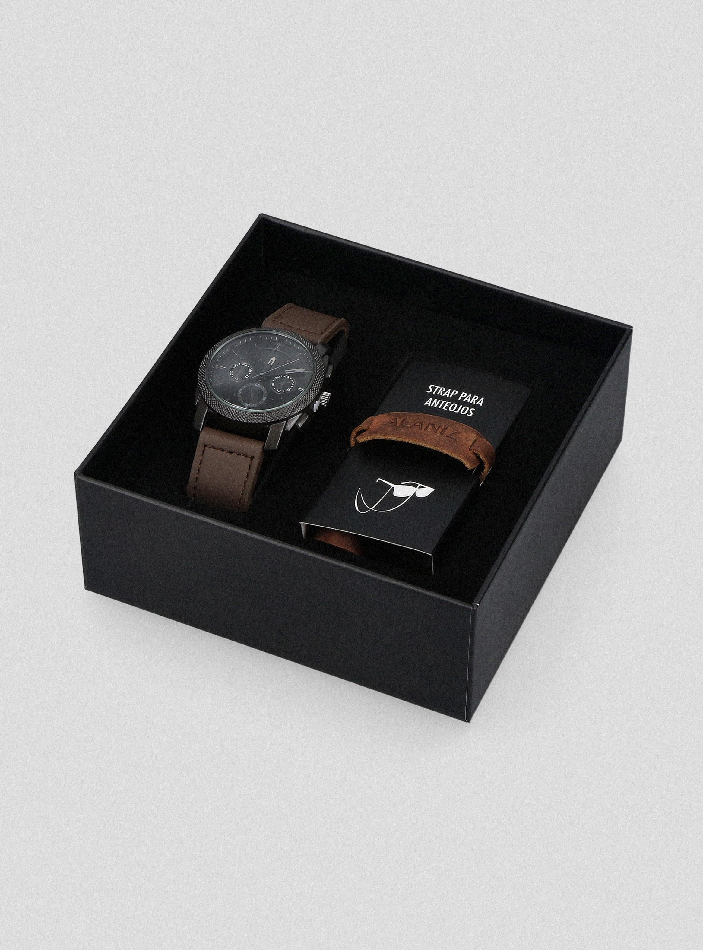 Pack Reloj Análogo Brown Hombre + Strap Anteojos-4