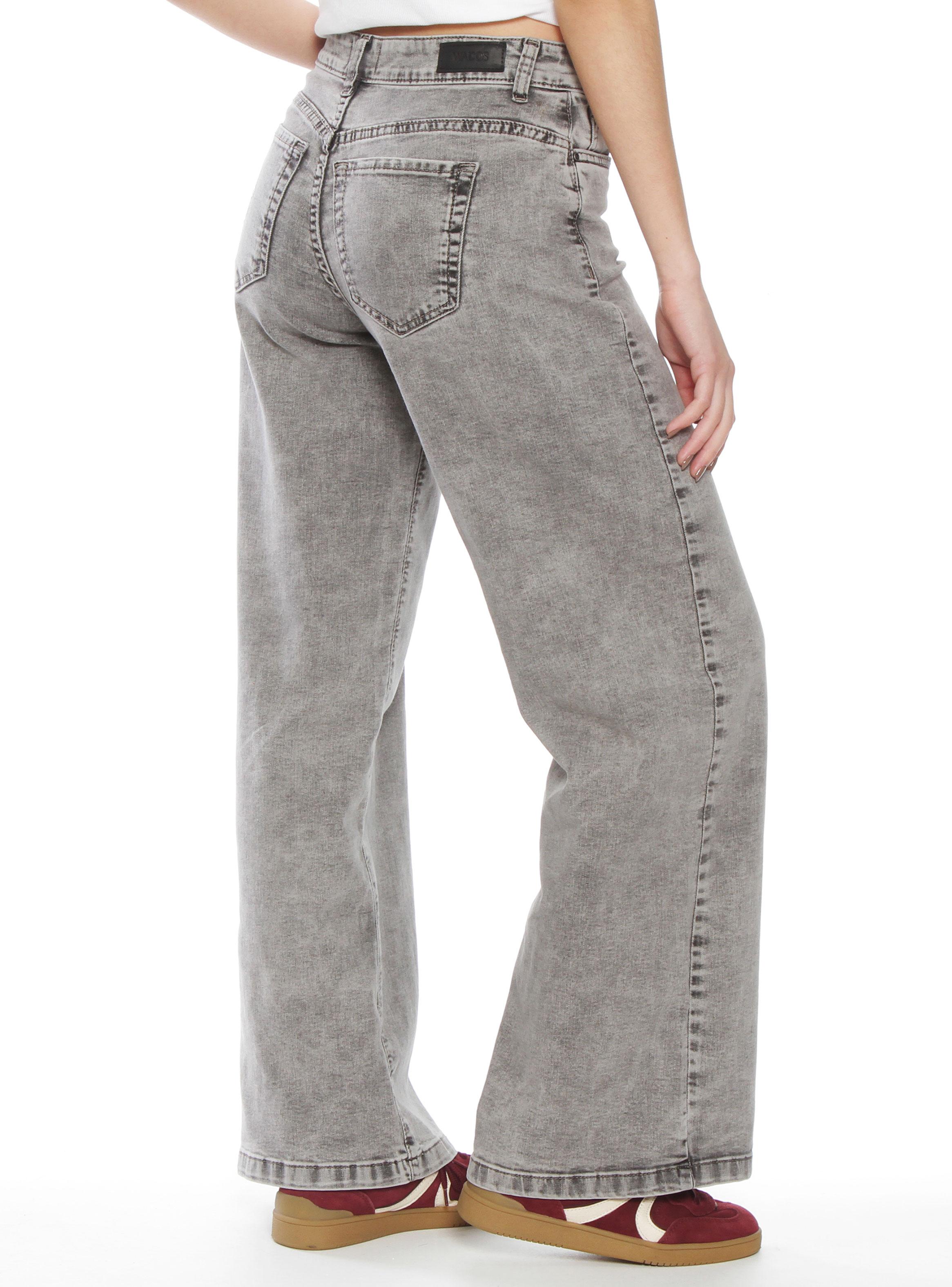Jeans con Bordado Wide Leg Tiro Alto Pretina Básica 1 Botón-1